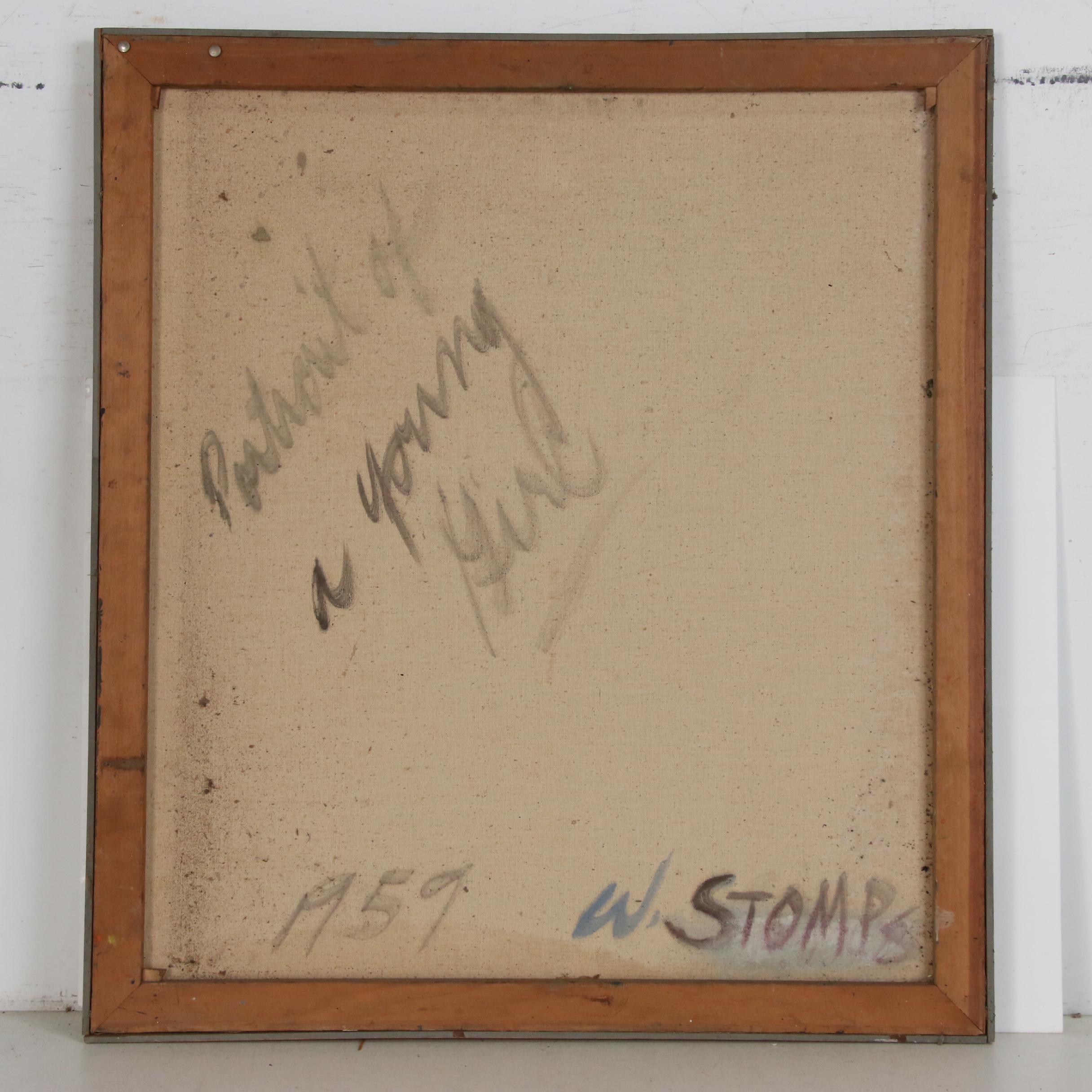 Walter Stomps Abstract Oil Painting "Portrait of a Young Girl", 1959