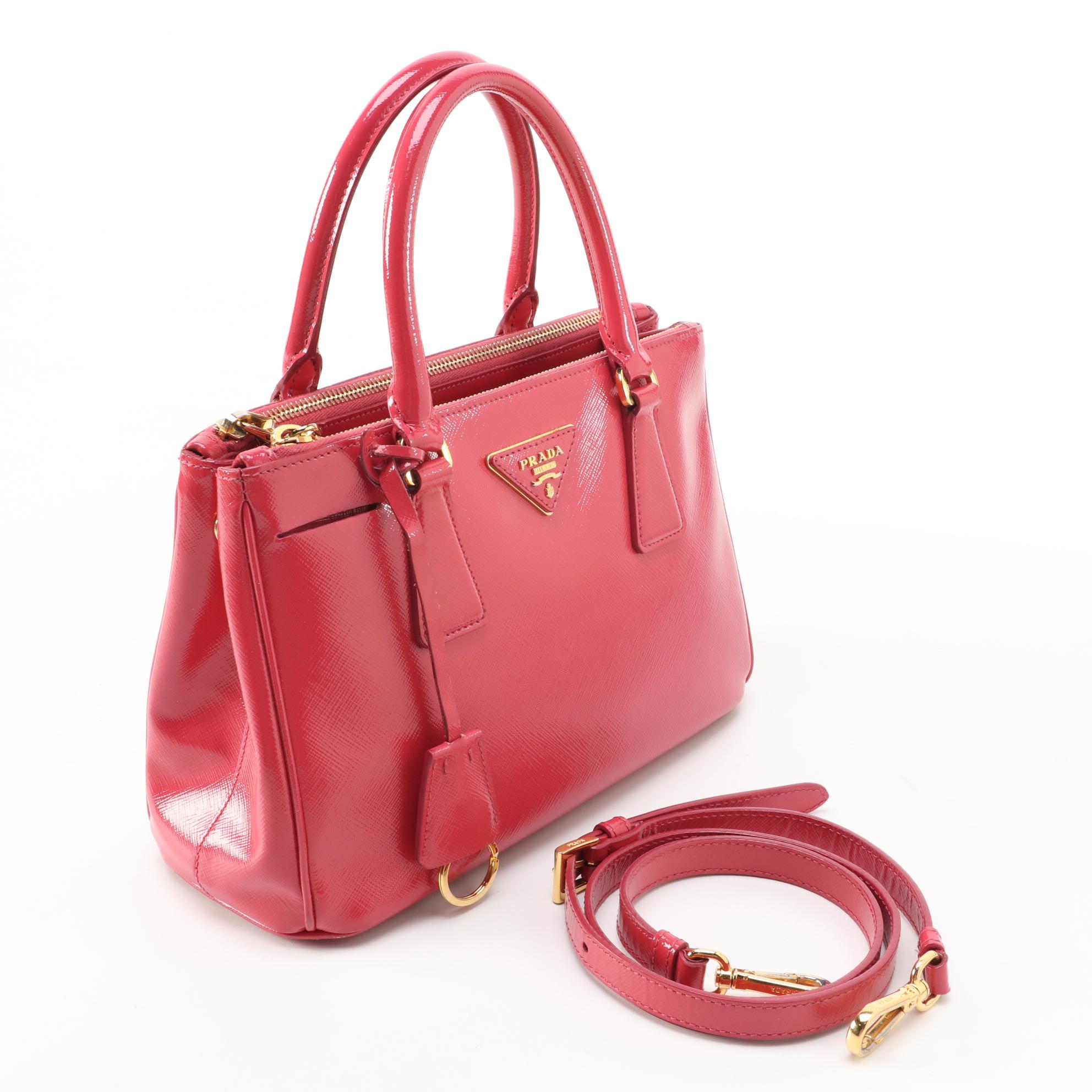Prada Small Pink Saffiano Leather Lux Galleria Double Zip Tote