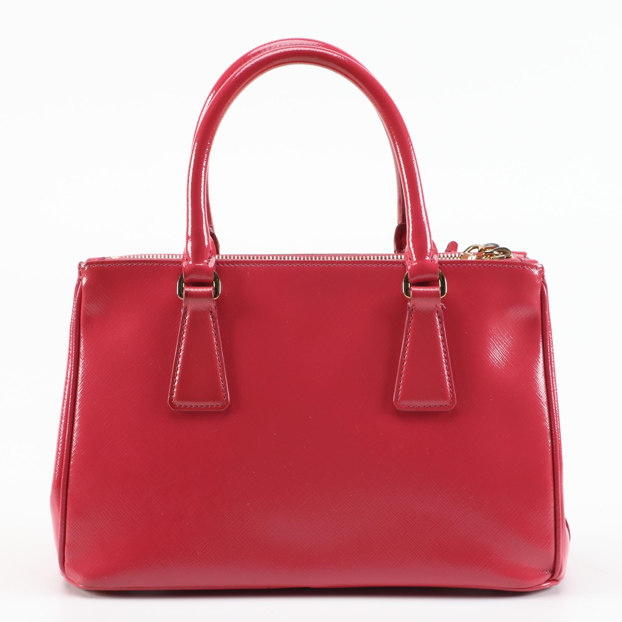 Prada Small Pink Saffiano Leather Lux Galleria Double Zip Tote