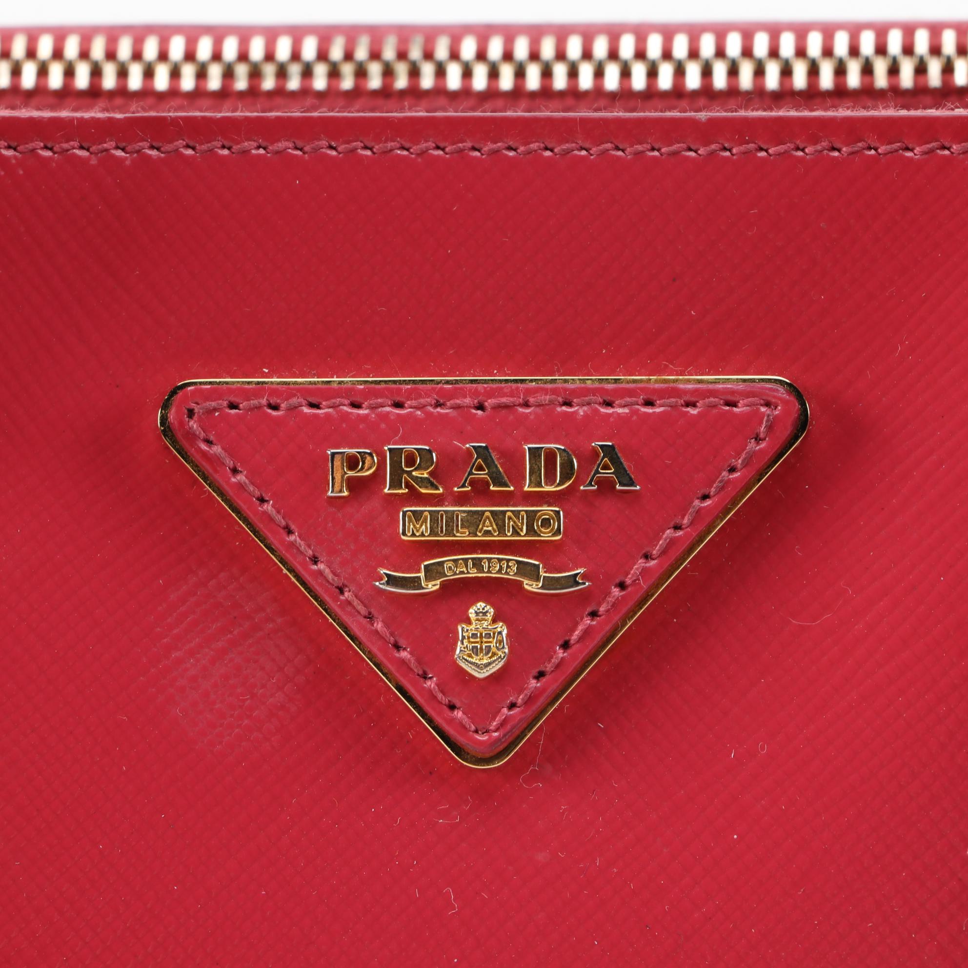 Prada Small Pink Saffiano Leather Lux Galleria Double Zip Tote