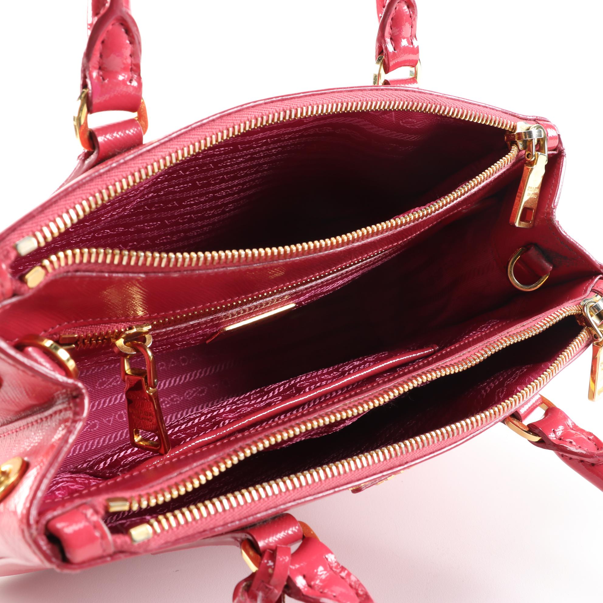 Prada Small Pink Saffiano Leather Lux Galleria Double Zip Tote