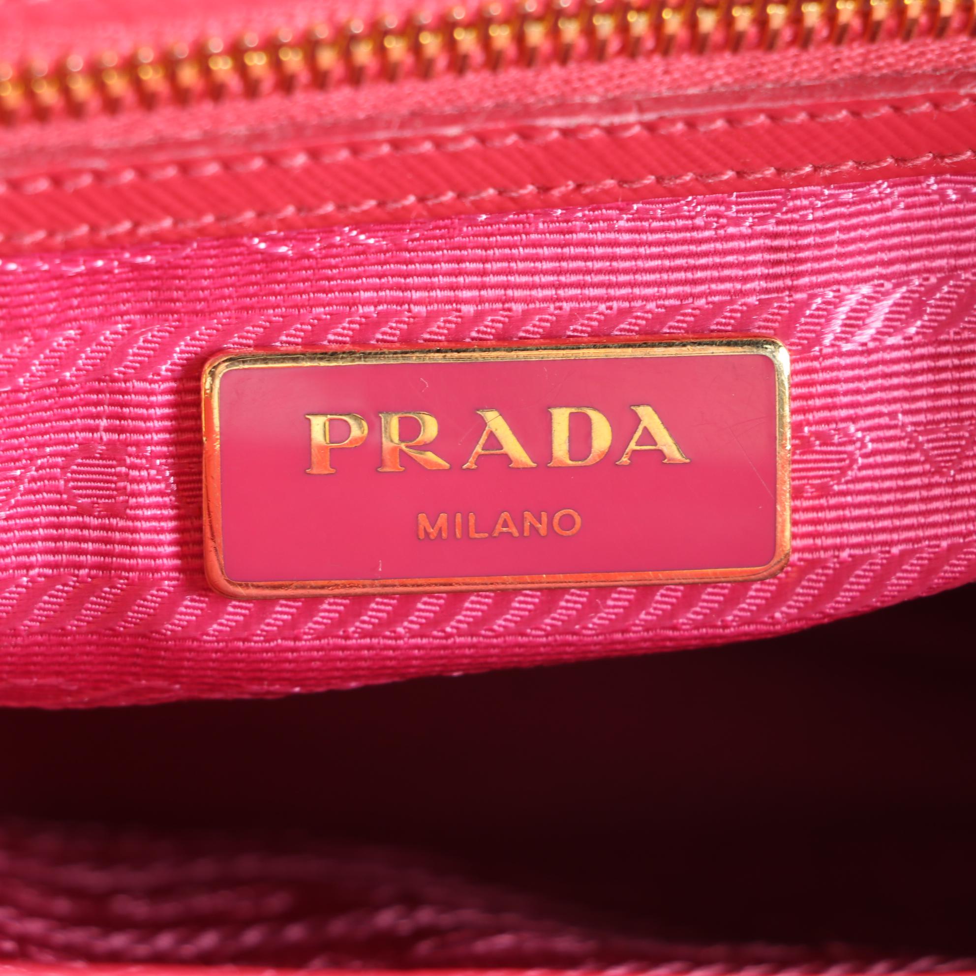 Prada Small Pink Saffiano Leather Lux Galleria Double Zip Tote
