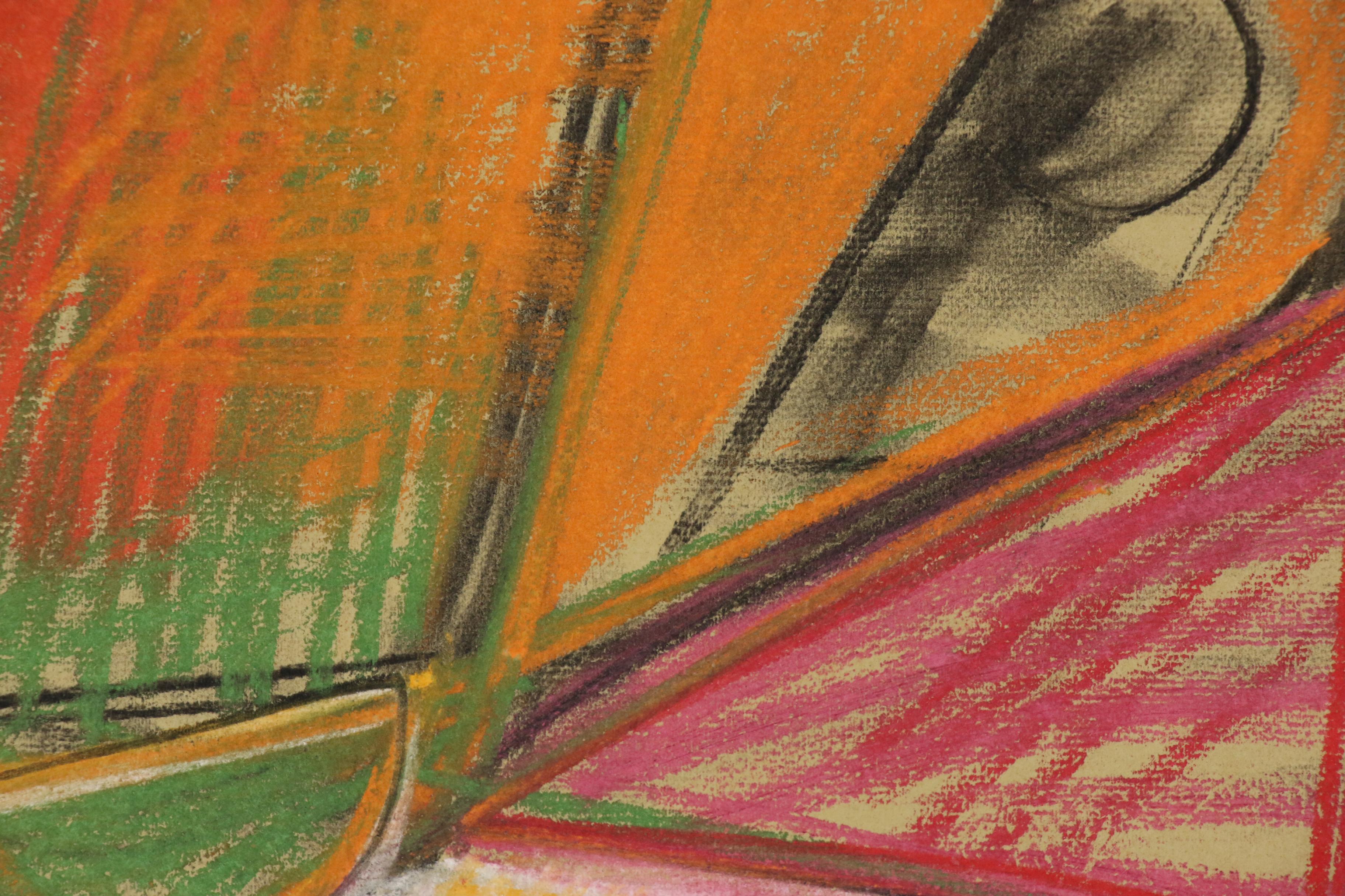 Walter Stomps Abstract Expressionist Pastel Drawing, 1960