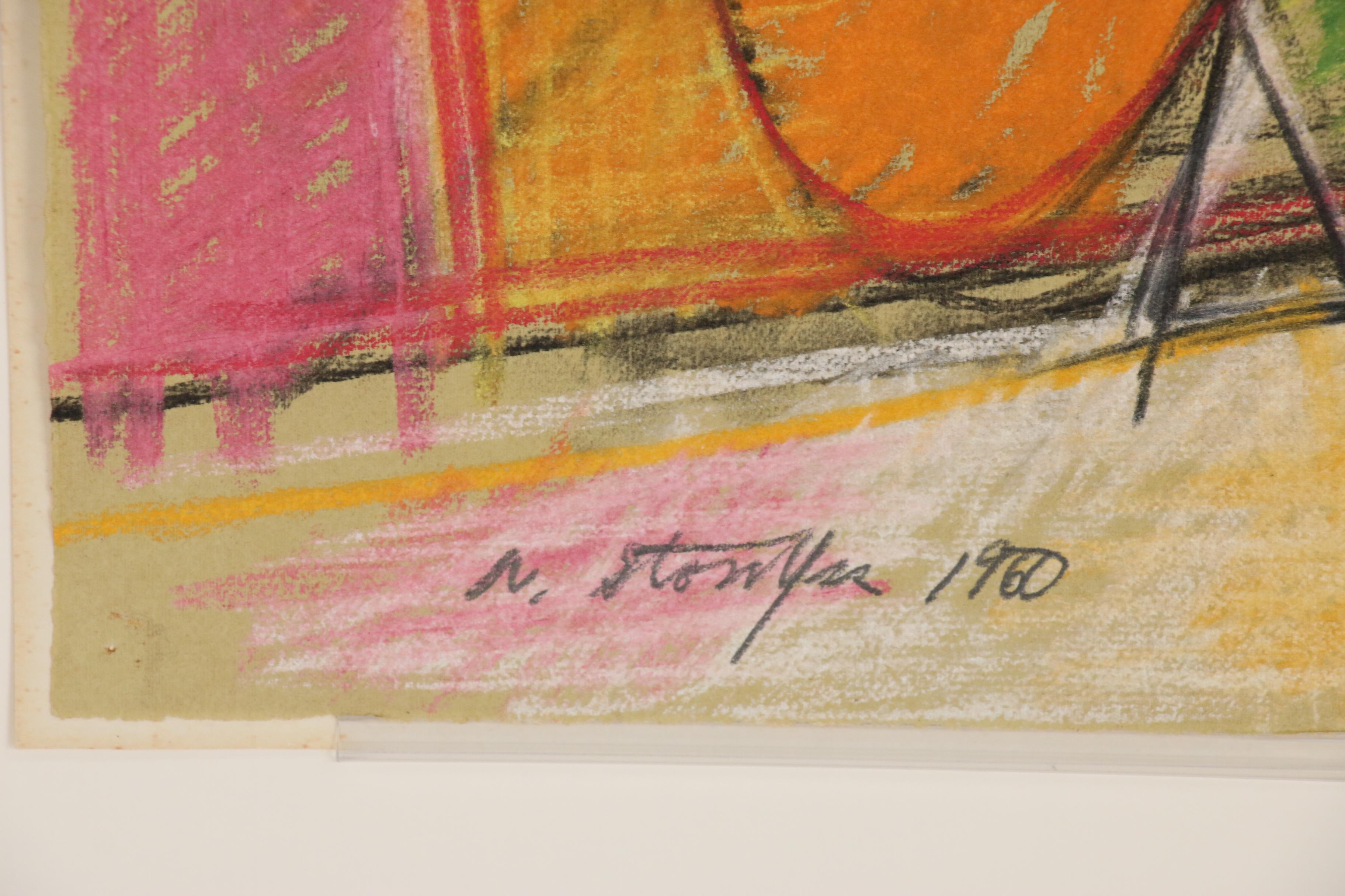 Walter Stomps Abstract Expressionist Pastel Drawing, 1960