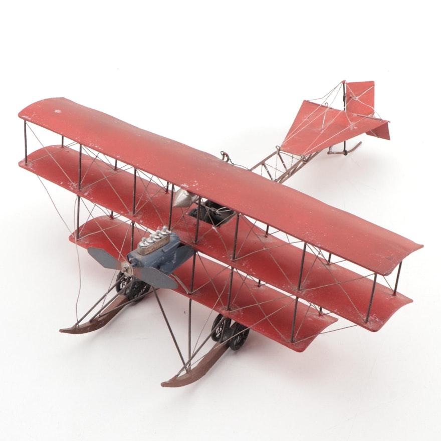 Simple Model Fokker Tri-Plane with Metal Cage Fuselage, Mid-20th C