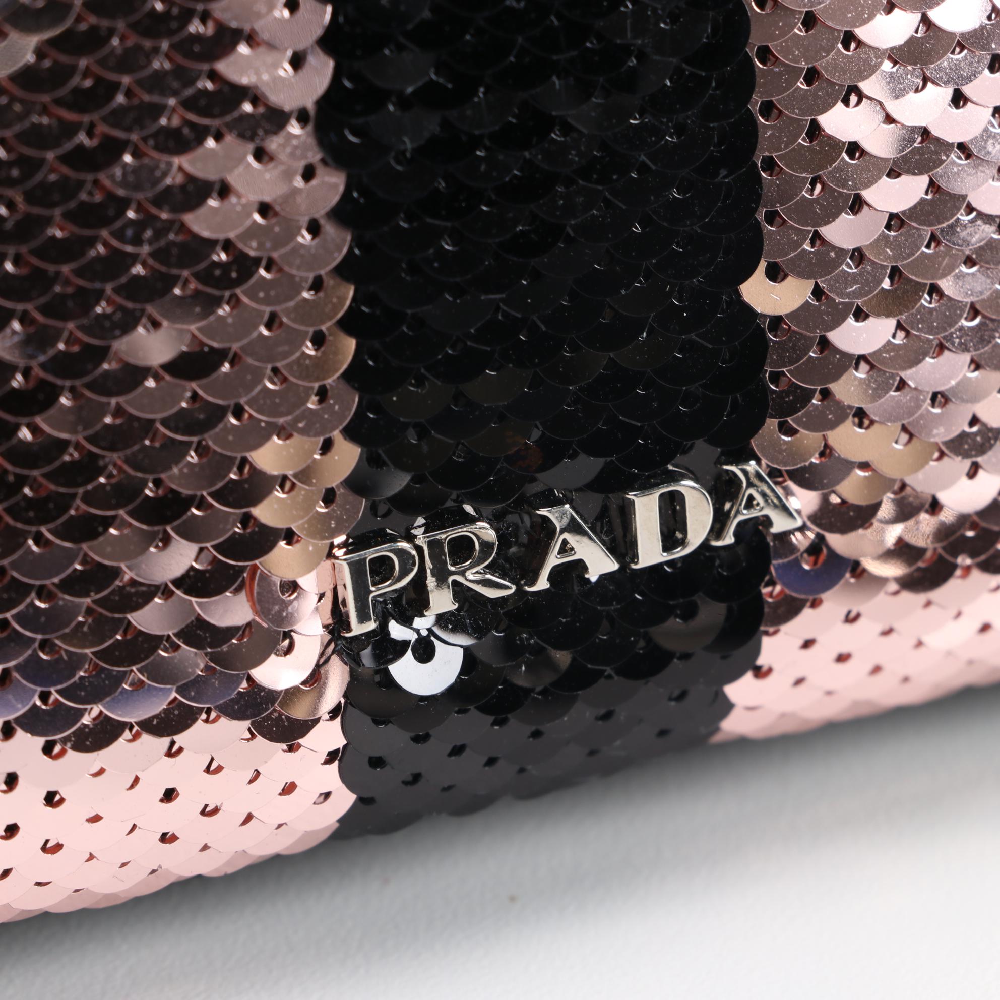 Prada Pink and Black Sequin Embellished Satin Two-Way Tote