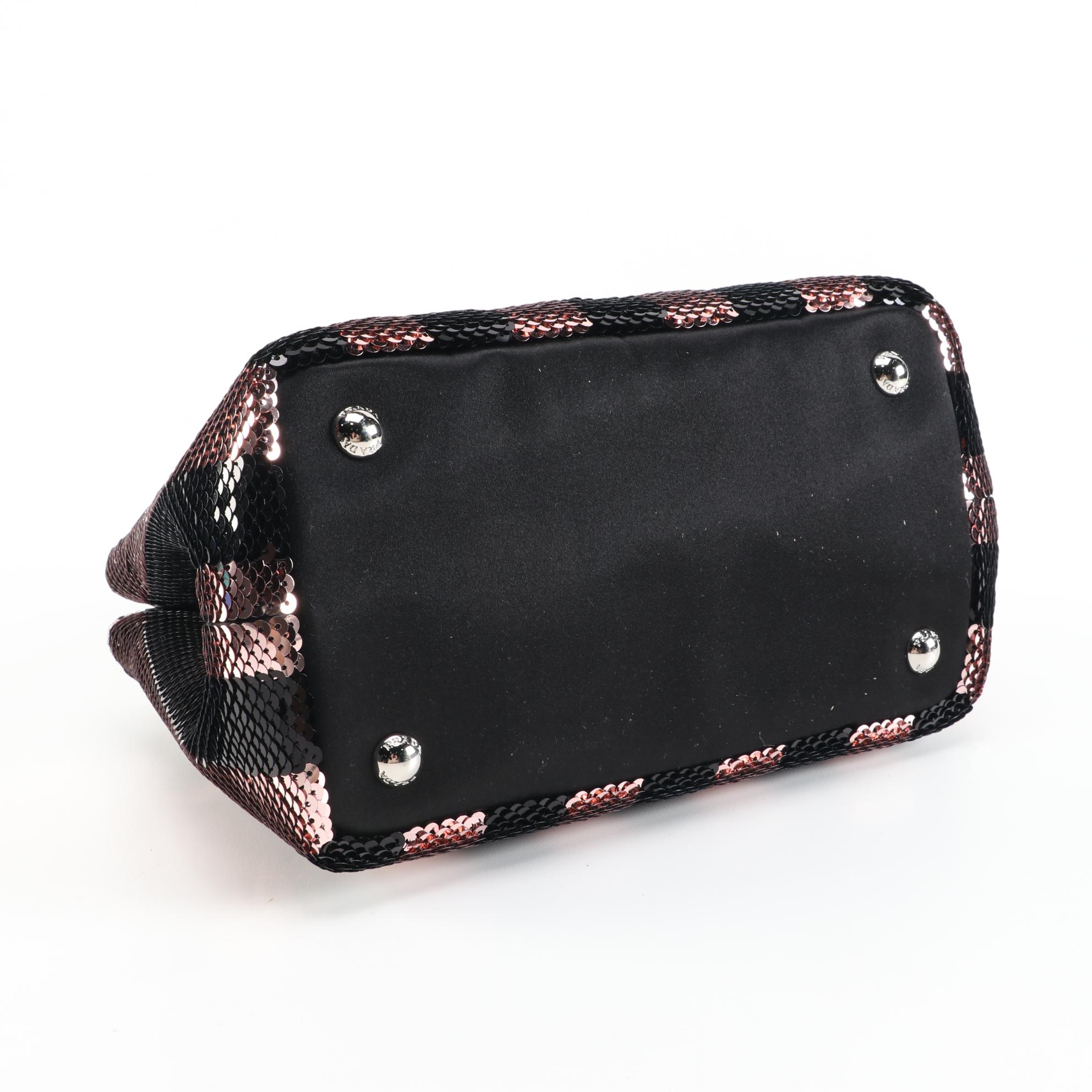 Prada Pink and Black Sequin Embellished Satin Two-Way Tote