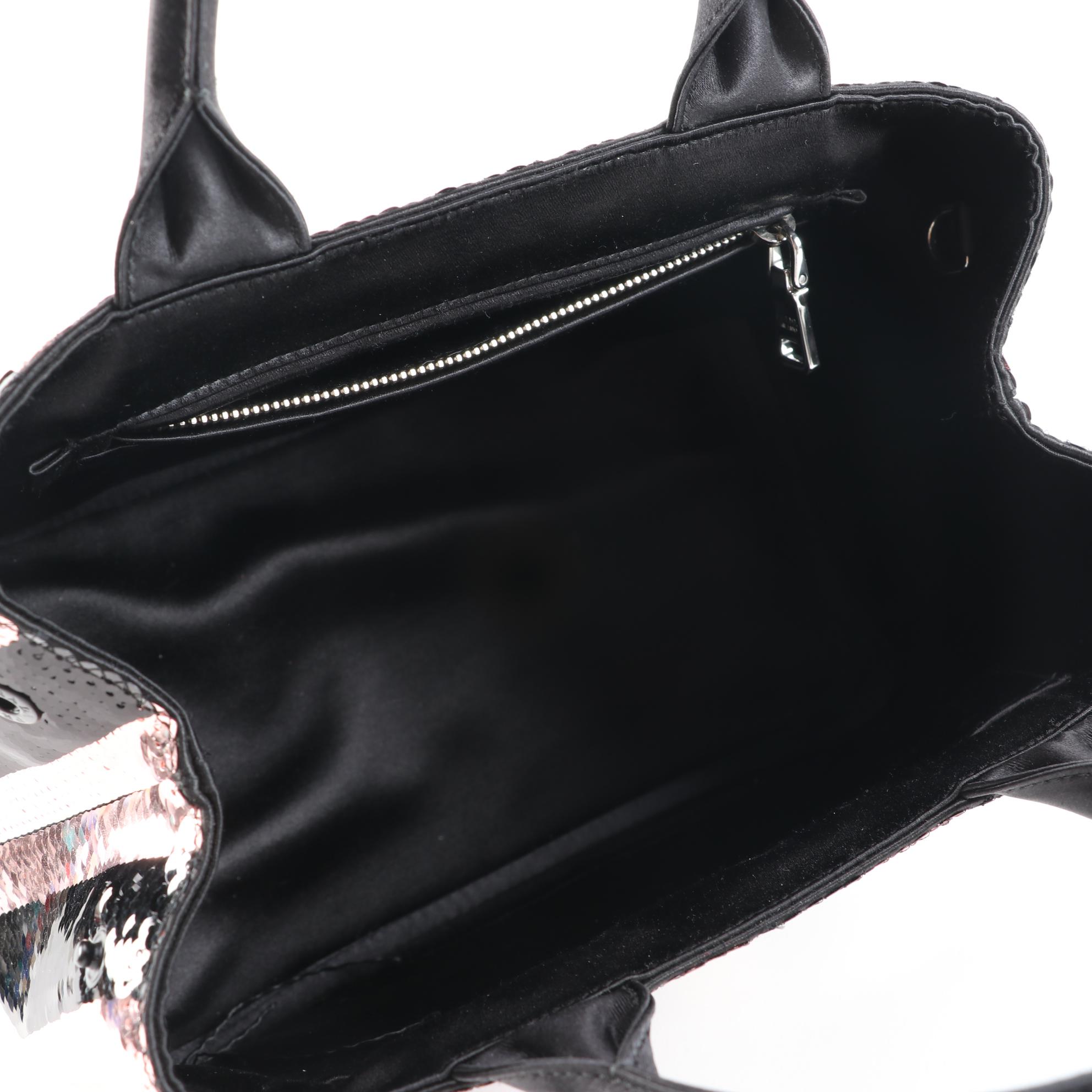 Prada Pink and Black Sequin Embellished Satin Two-Way Tote