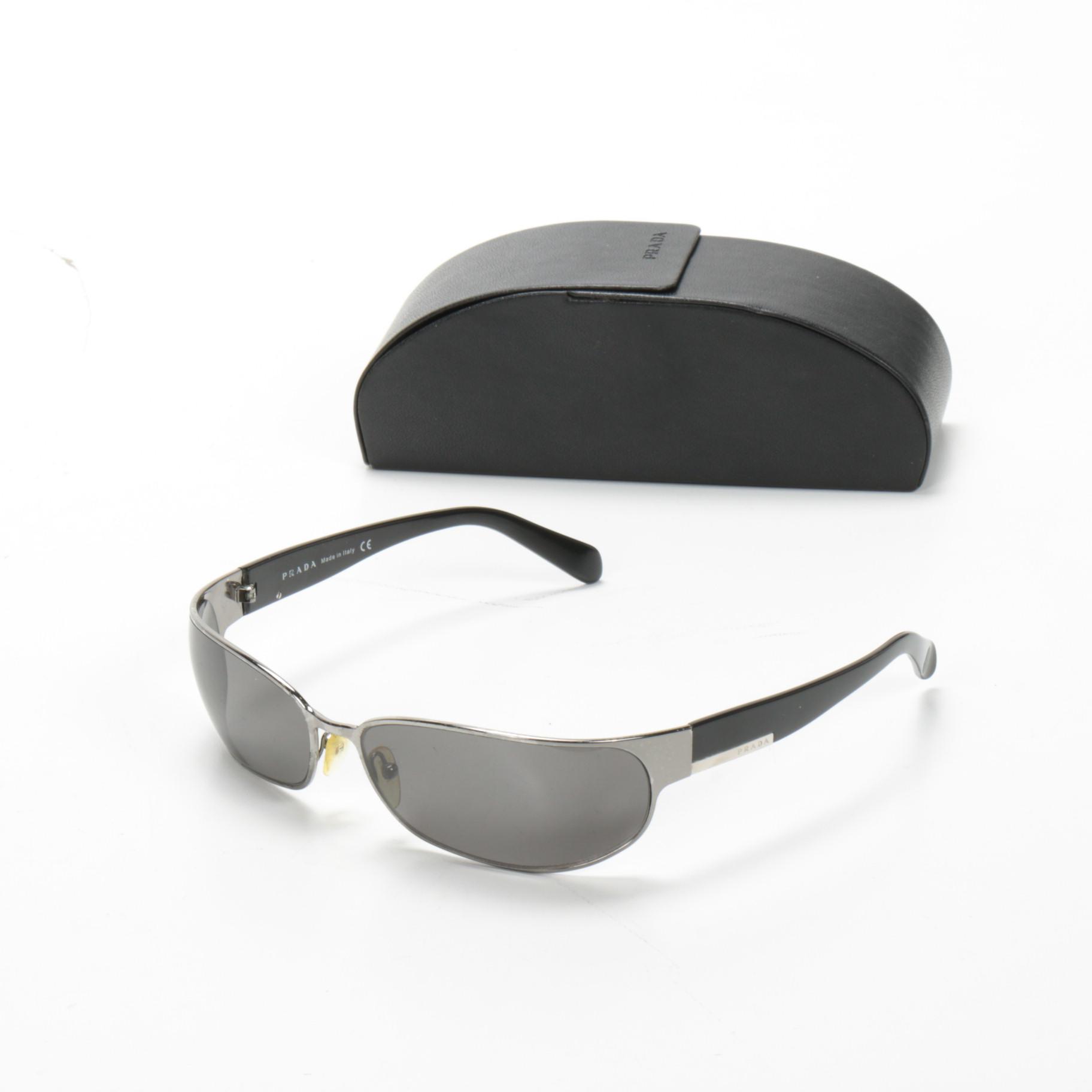 Prada SPR53F Metal Black Wrap Sunglasses