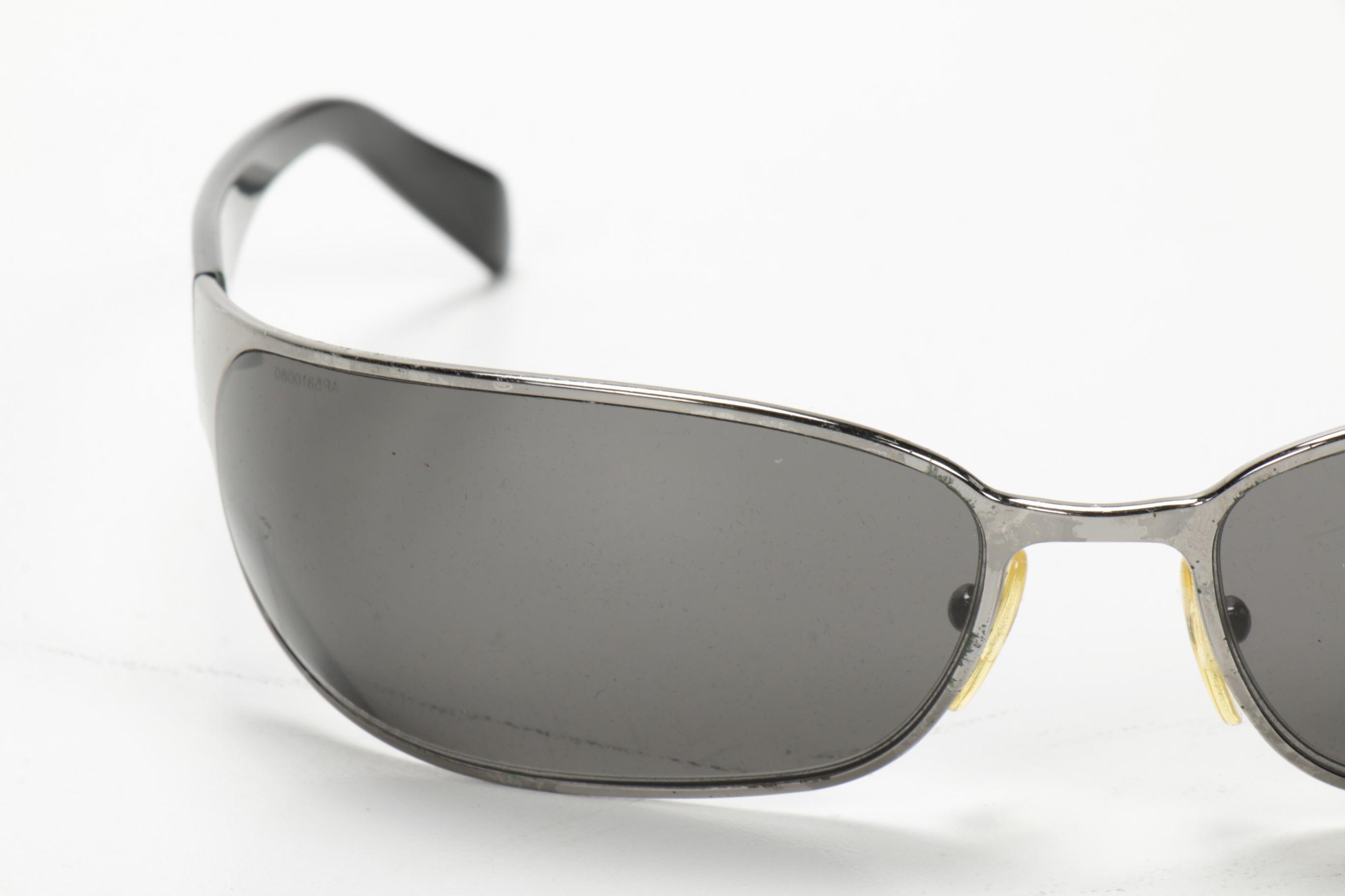 Prada SPR53F Metal Black Wrap Sunglasses