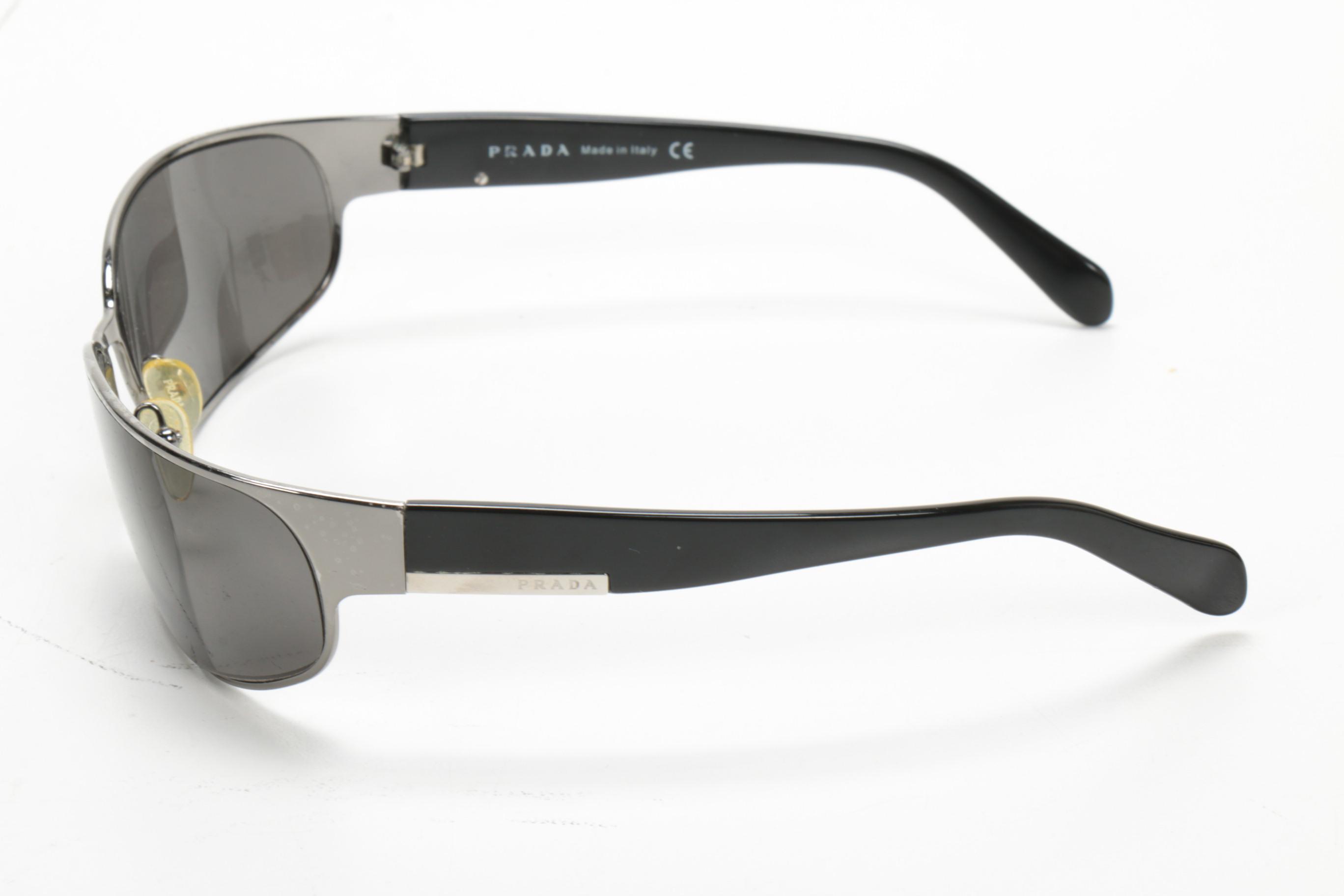Prada SPR53F Metal Black Wrap Sunglasses