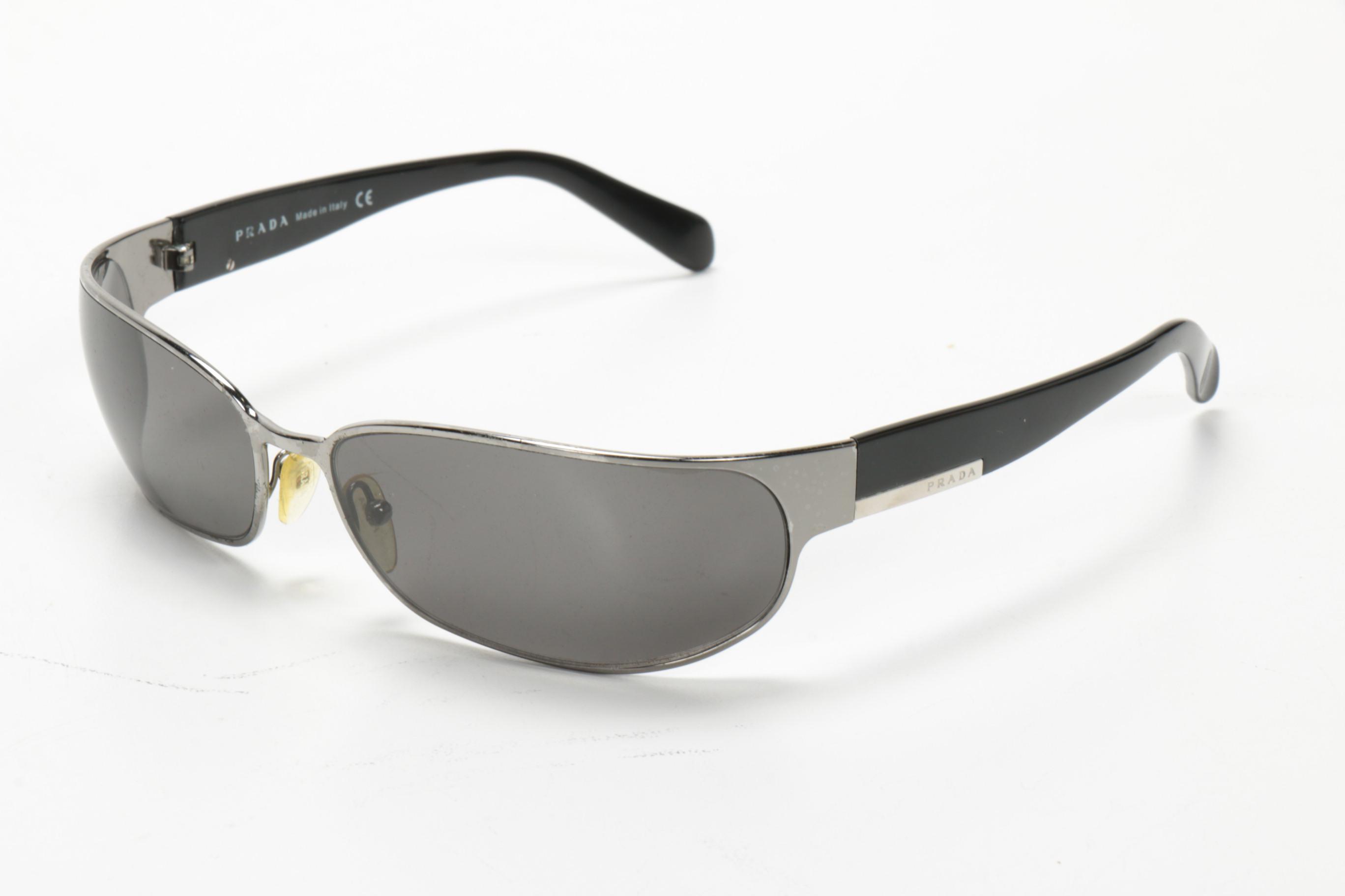 Prada SPR53F Metal Black Wrap Sunglasses