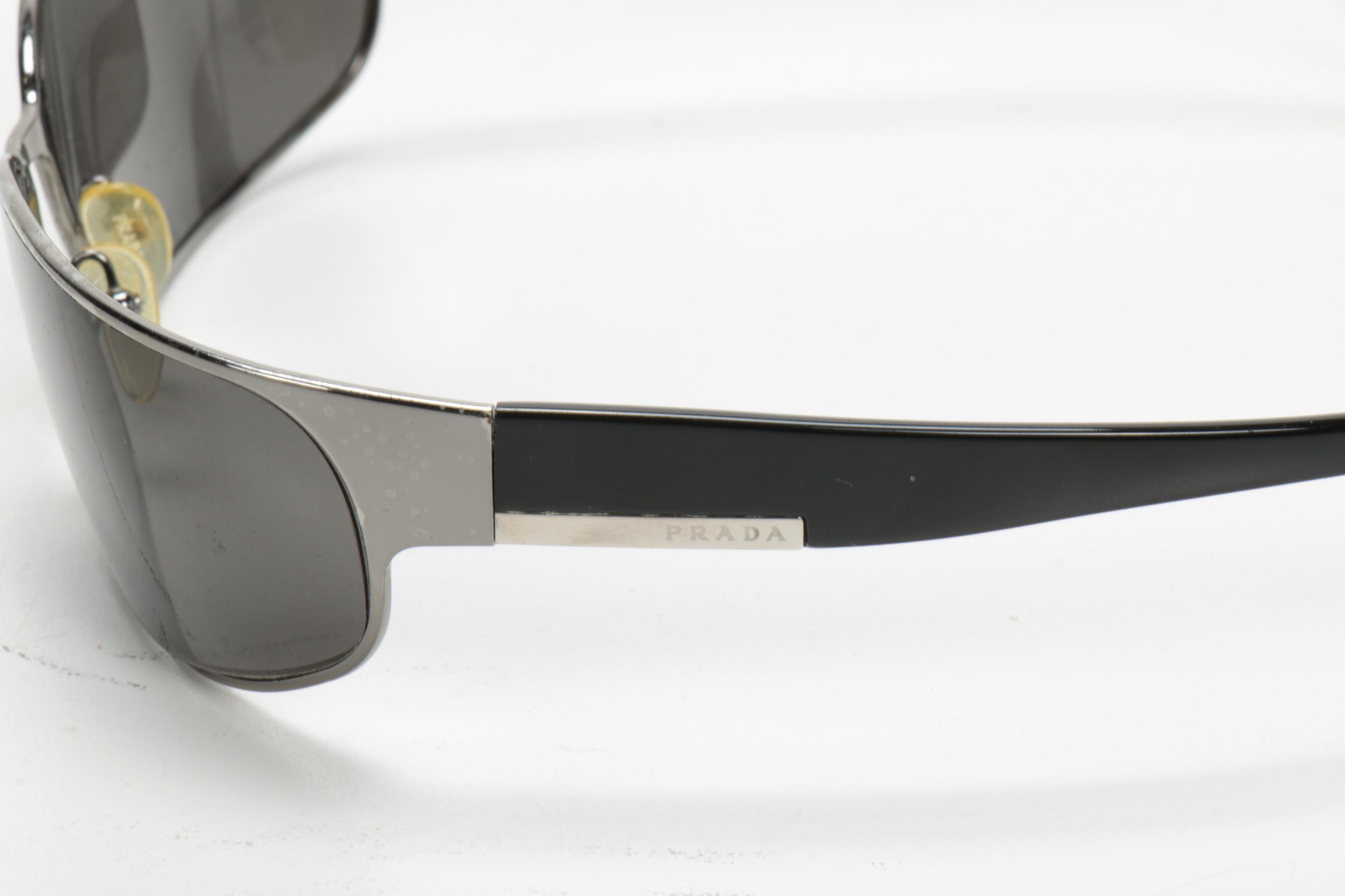 Prada SPR53F Metal Black Wrap Sunglasses