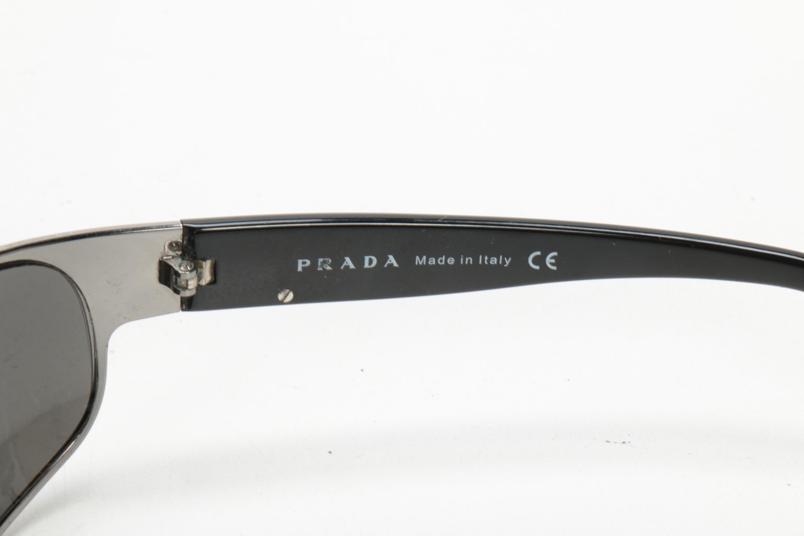 Prada SPR53F Metal Black Wrap Sunglasses