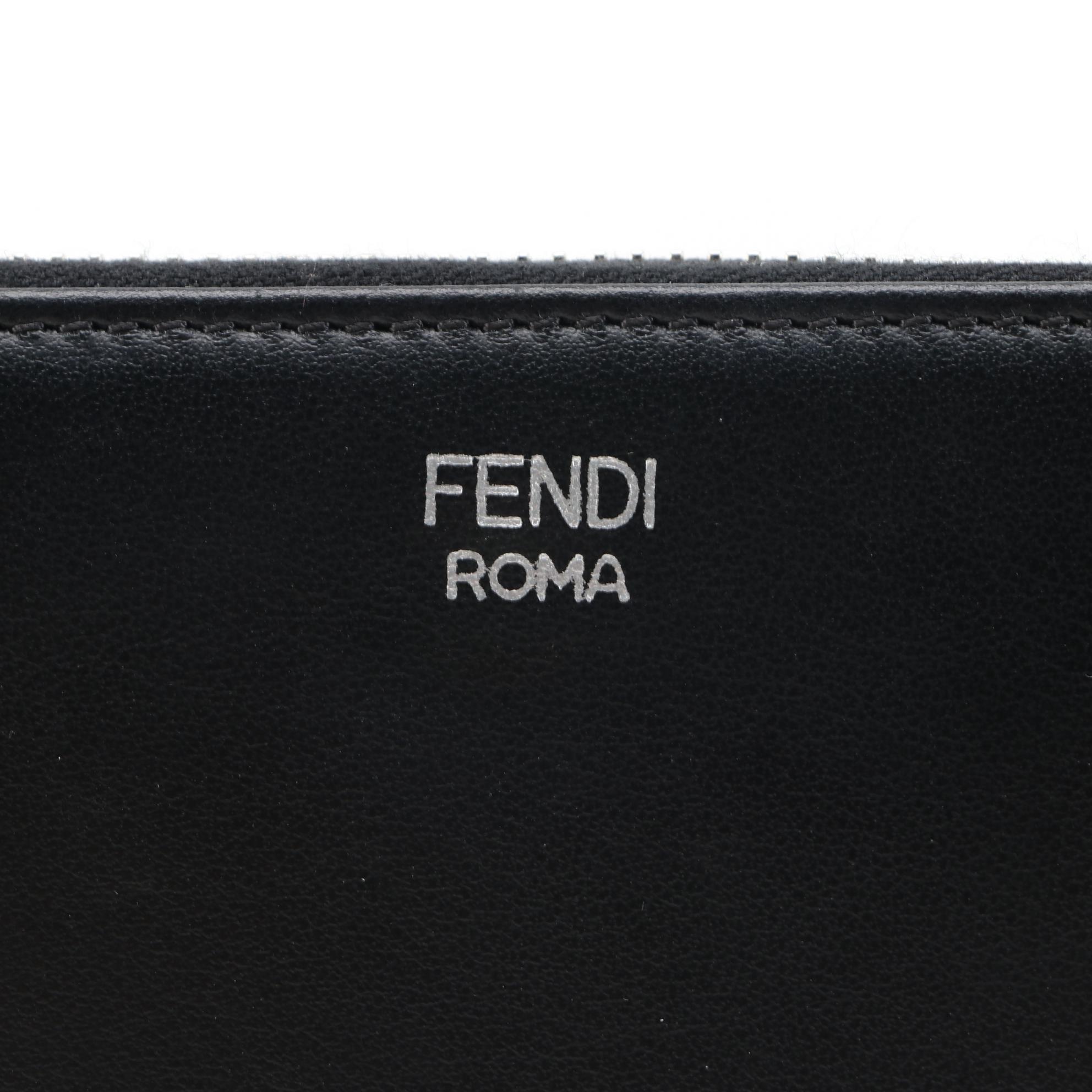 Fendi Robot Stud Embellished Black Leather Zip Around Wallet