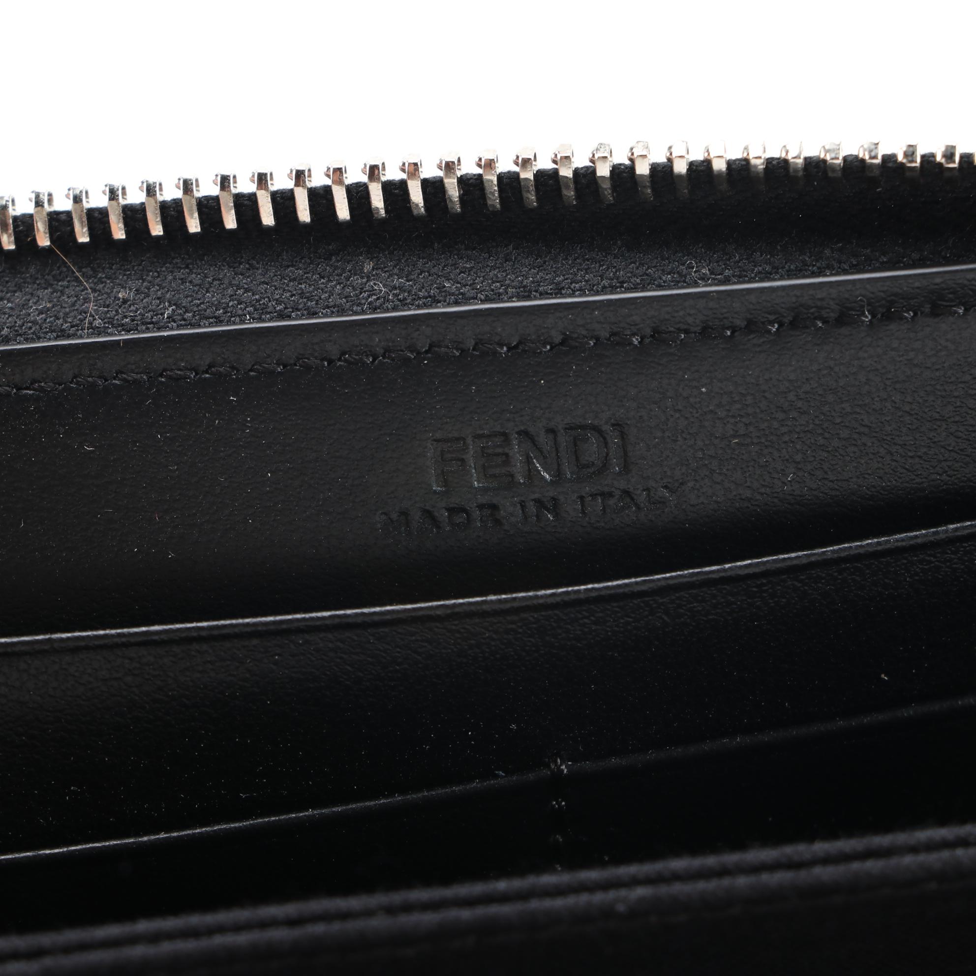 Fendi Robot Stud Embellished Black Leather Zip Around Wallet