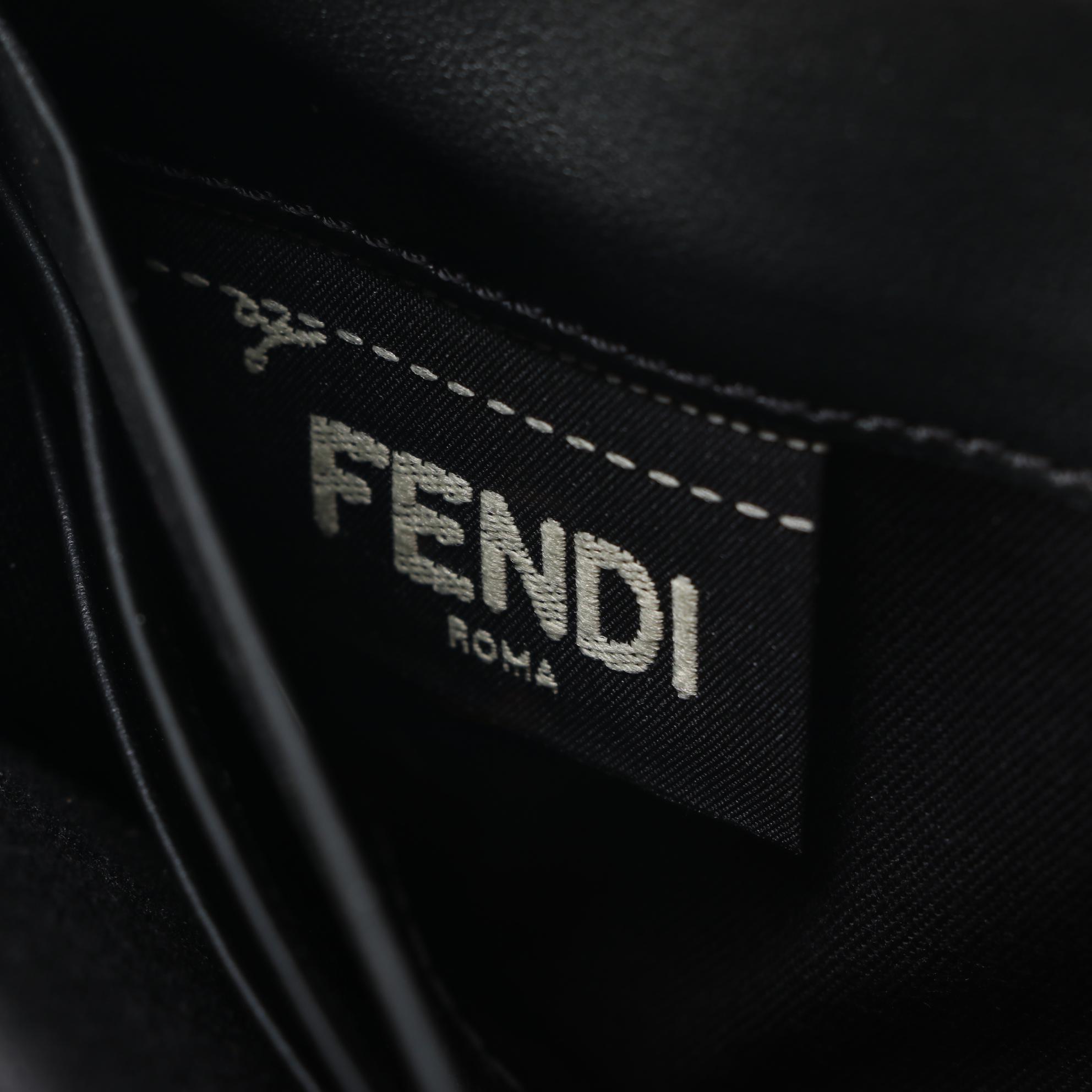 Fendi Robot Stud Embellished Black Leather Zip Around Wallet