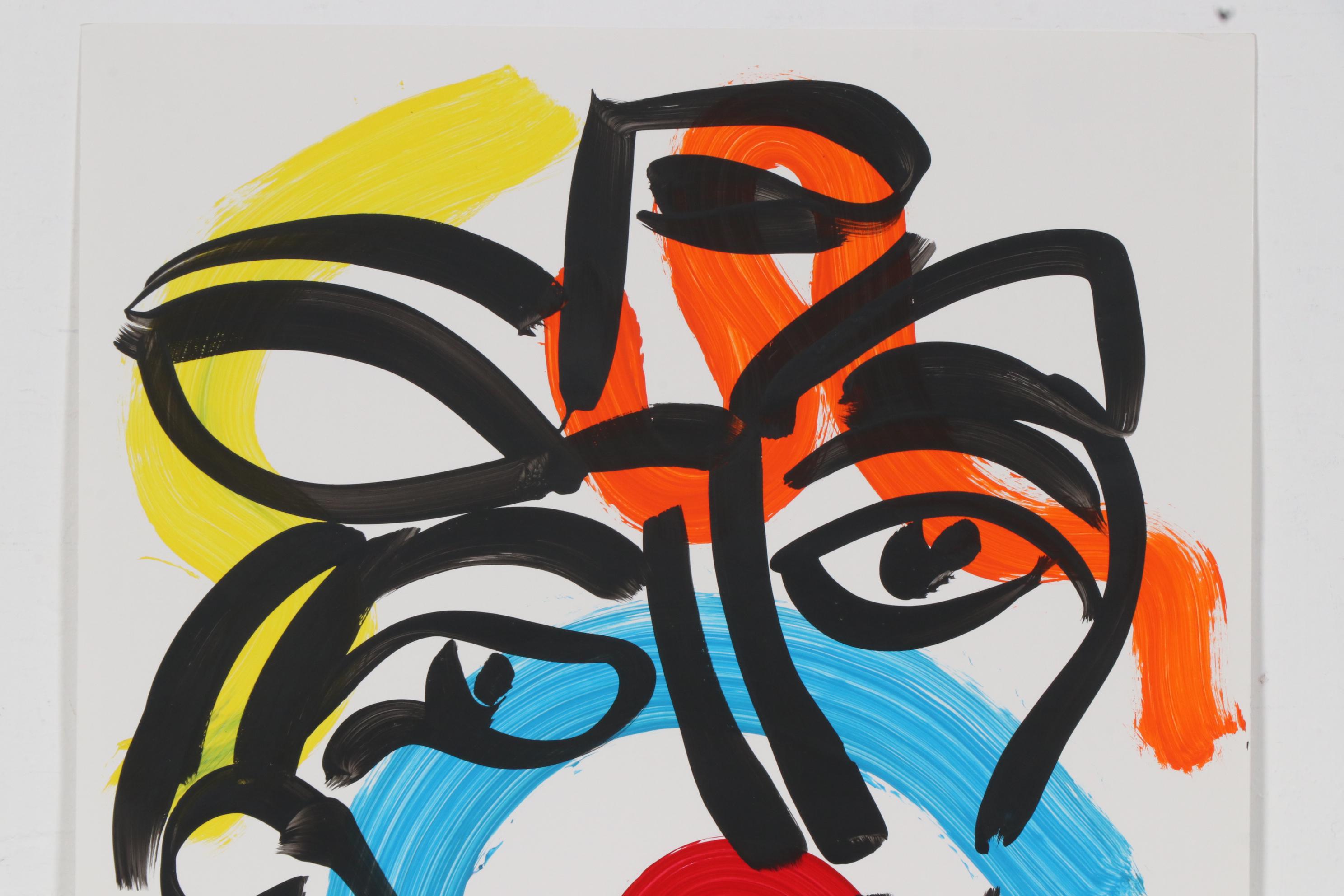 Peter Keil Abstract Portrait Acrylic Painting, Late 20th Century