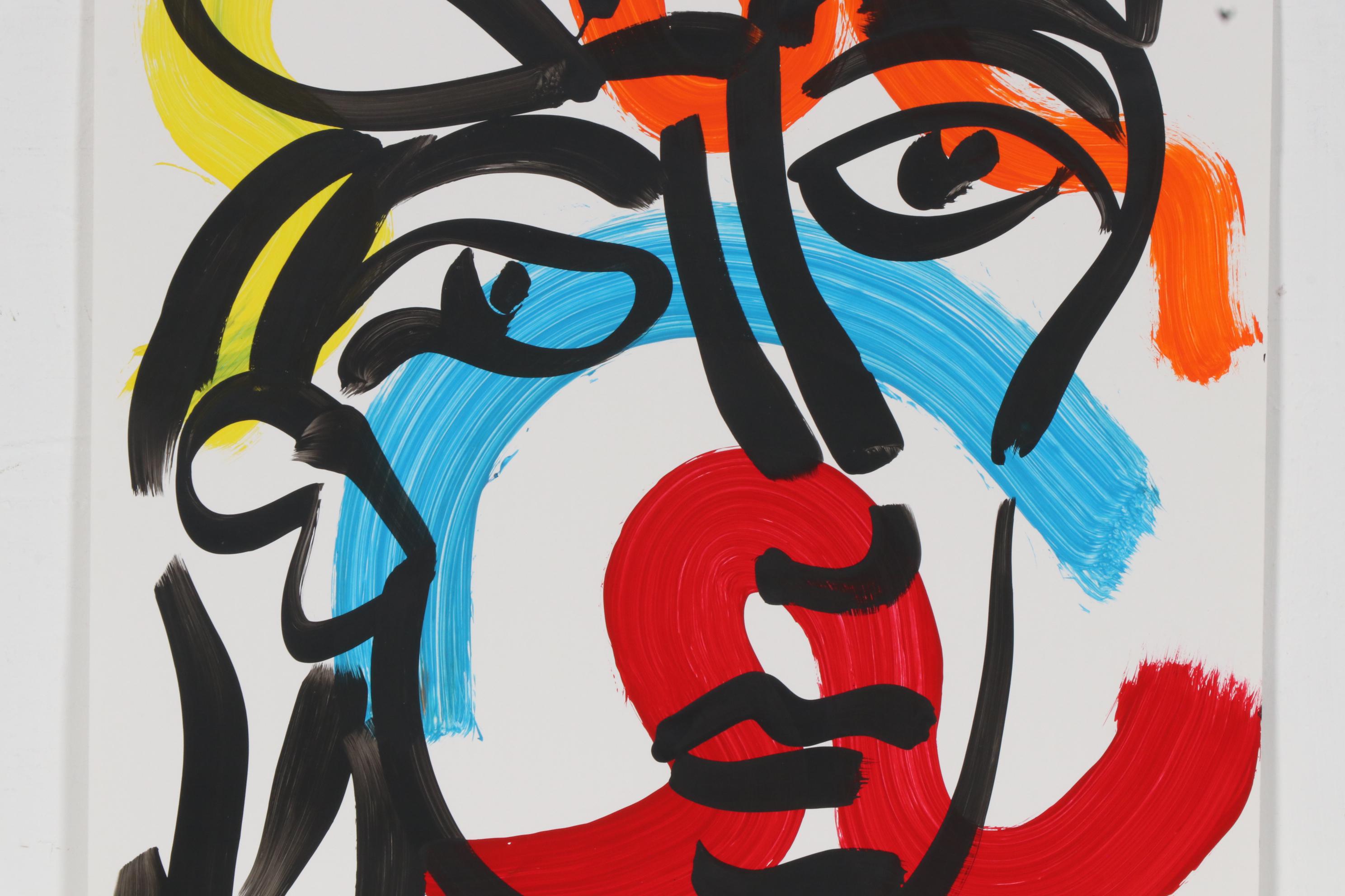 Peter Keil Abstract Portrait Acrylic Painting, Late 20th Century