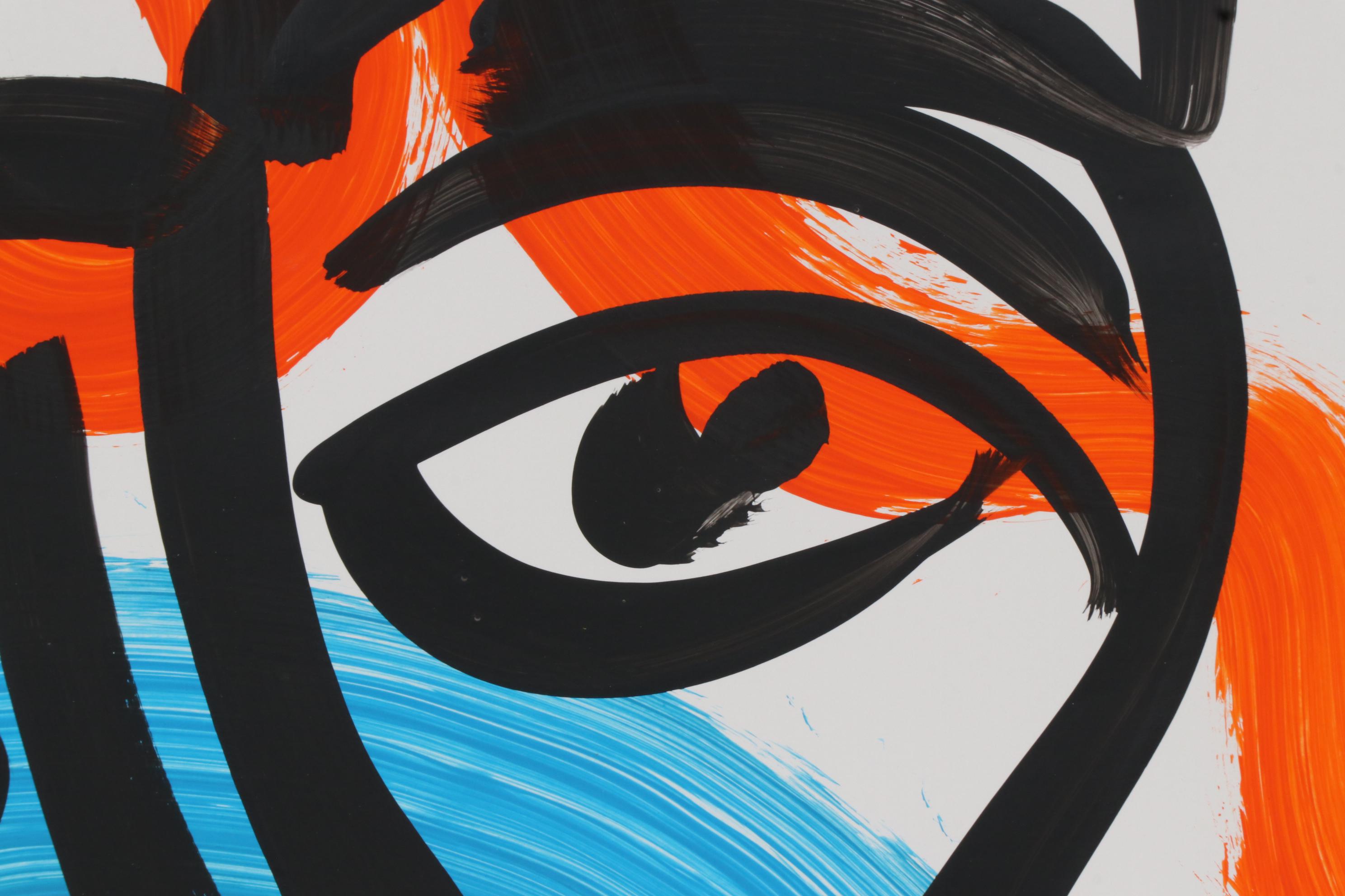 Peter Keil Abstract Portrait Acrylic Painting, Late 20th Century