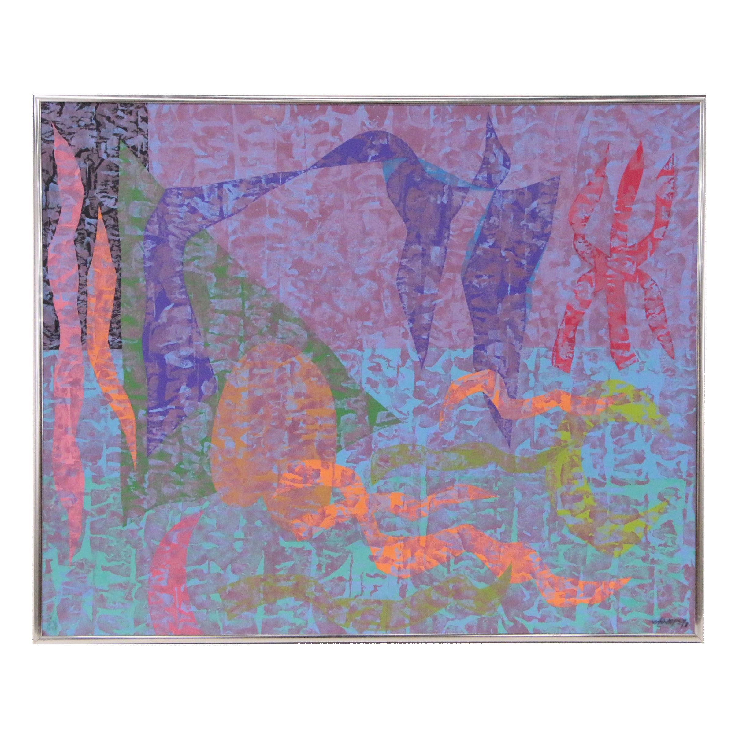 Walter Stomps Abstract Acrylic Painting "Moon Glow II", 1998