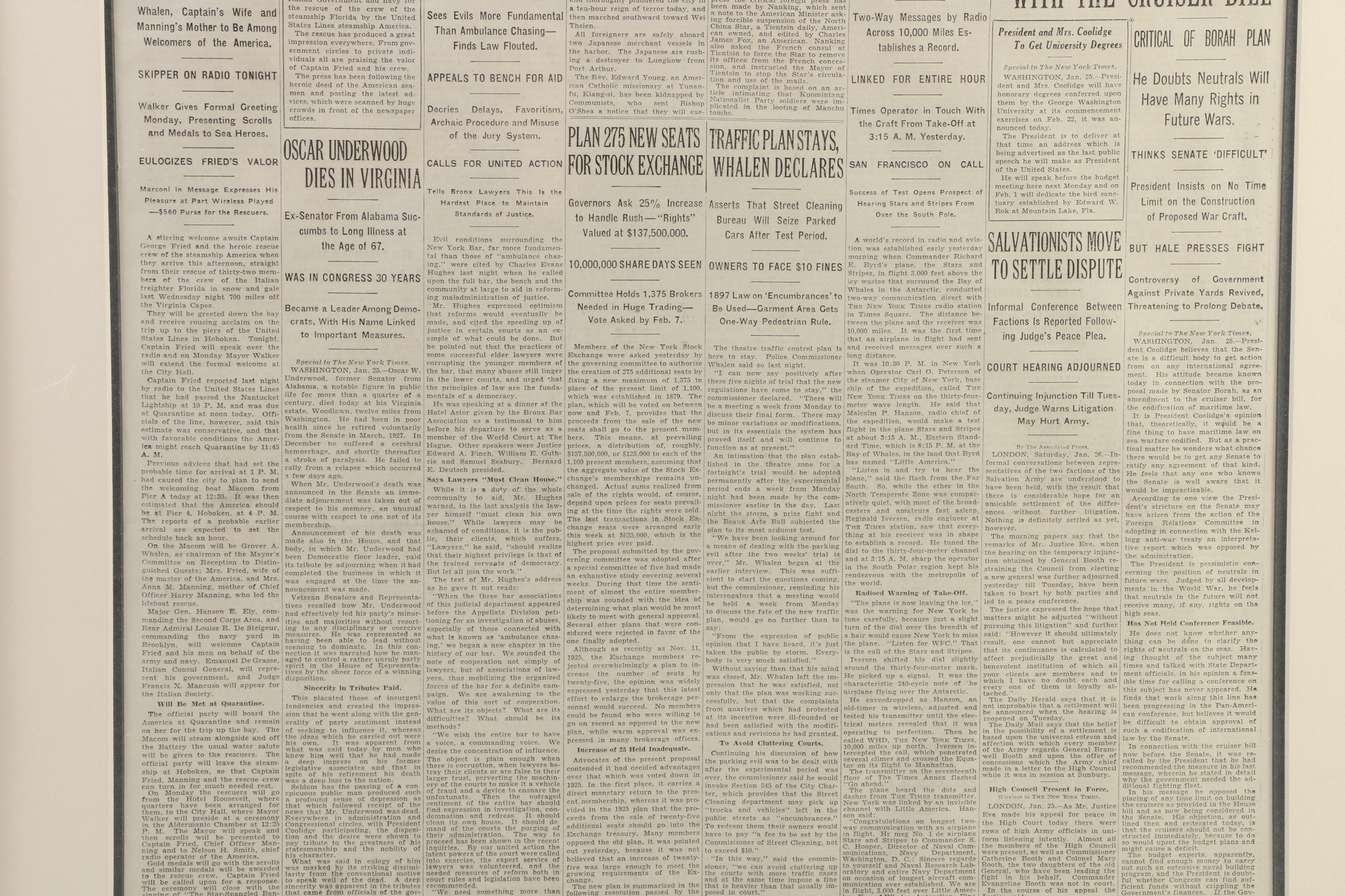 "The New York Times" Newspaper Volume LXXVIII/No. 25,935, January 26, 1929