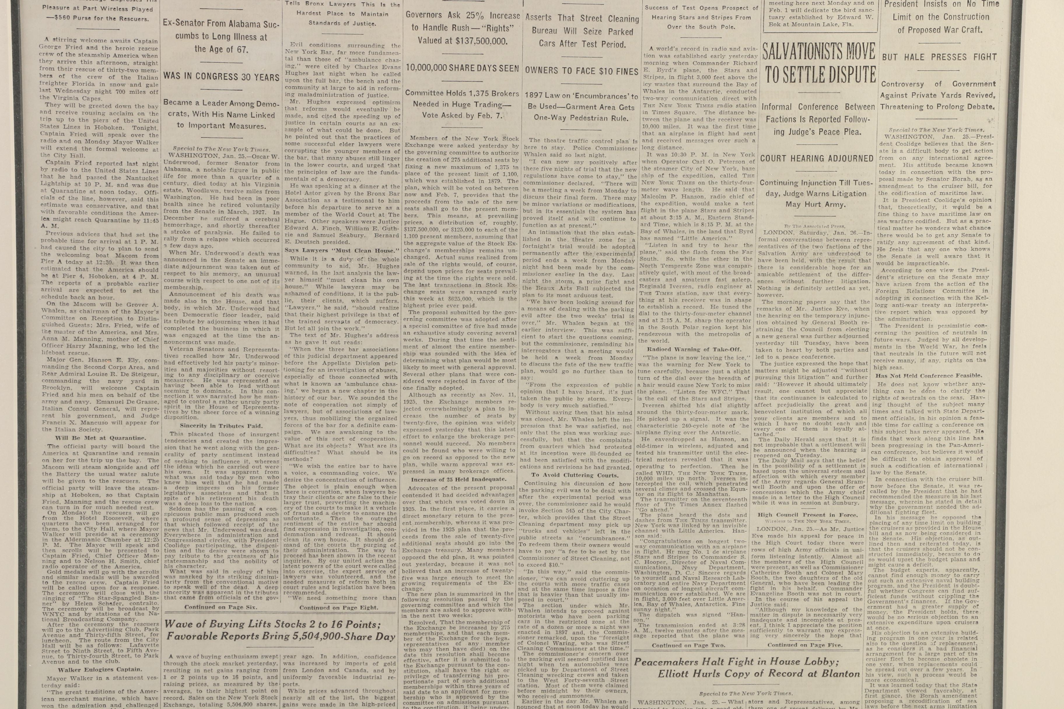 "The New York Times" Newspaper Volume LXXVIII/No. 25,935, January 26, 1929