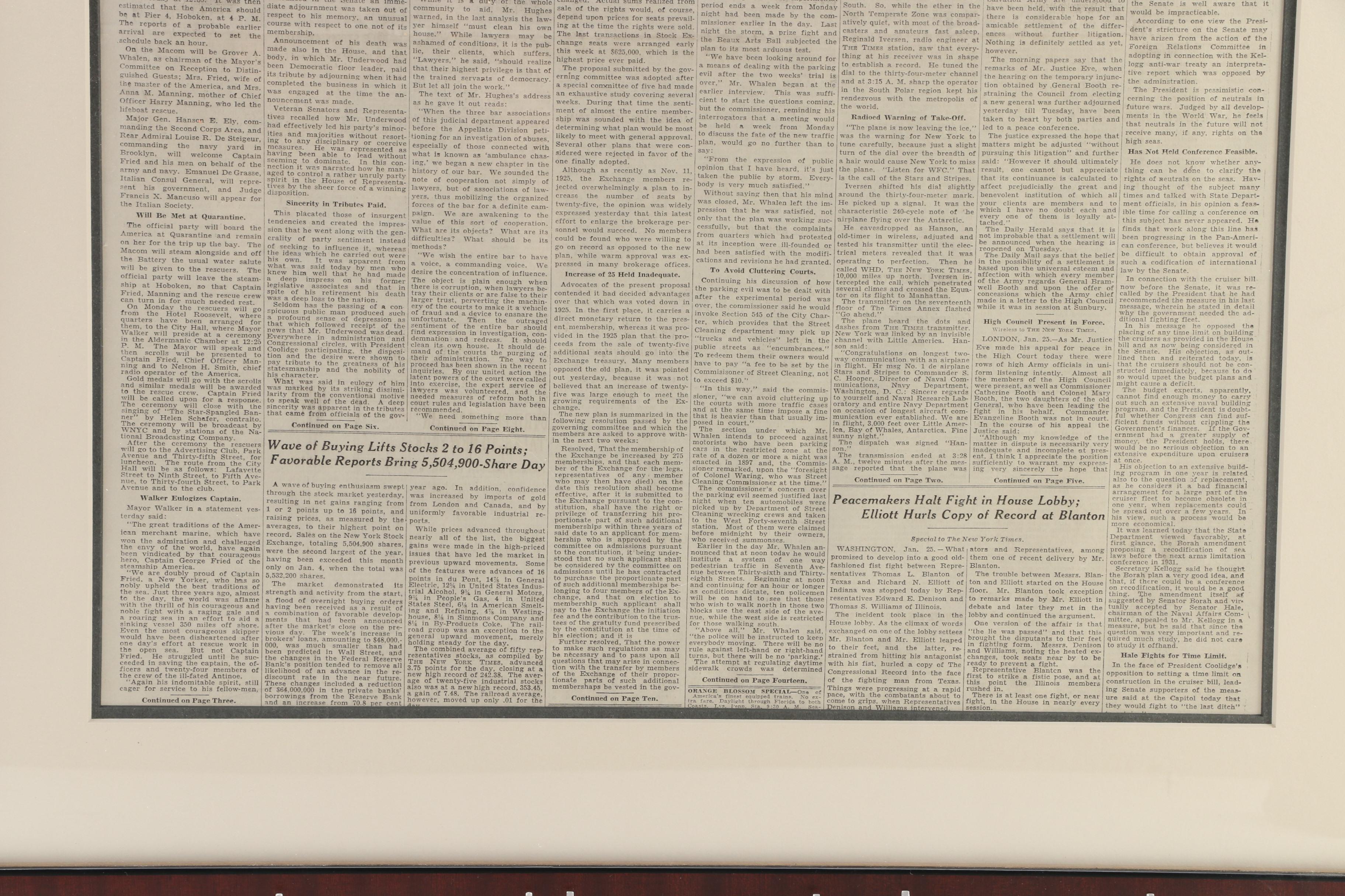 "The New York Times" Newspaper Volume LXXVIII/No. 25,935, January 26, 1929