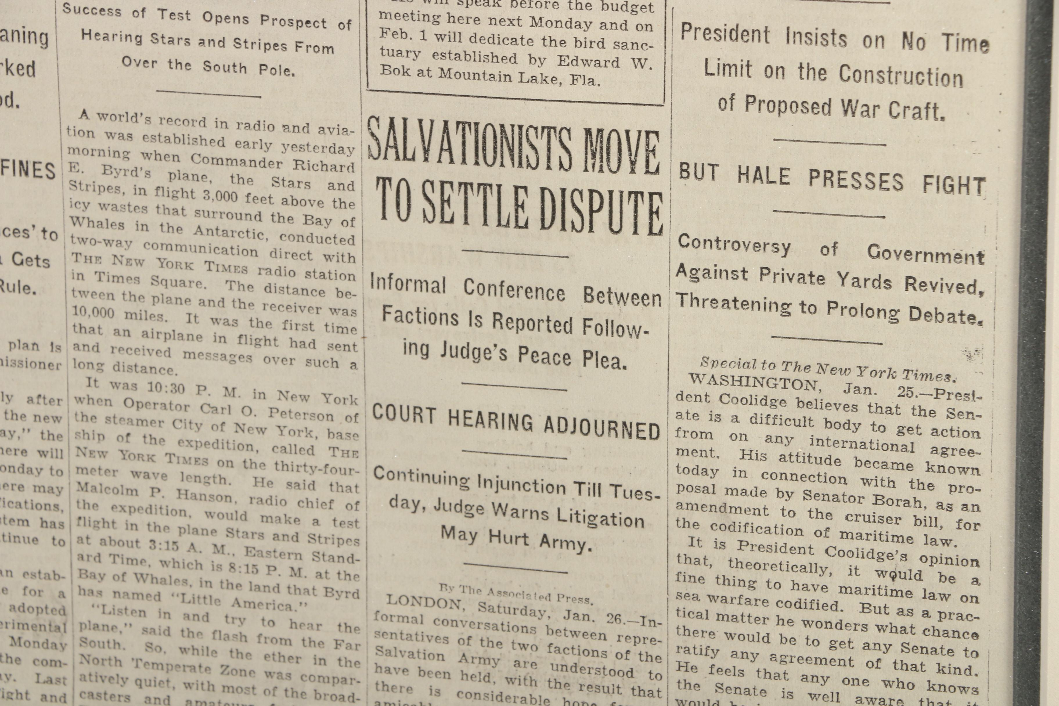 "The New York Times" Newspaper Volume LXXVIII/No. 25,935, January 26, 1929