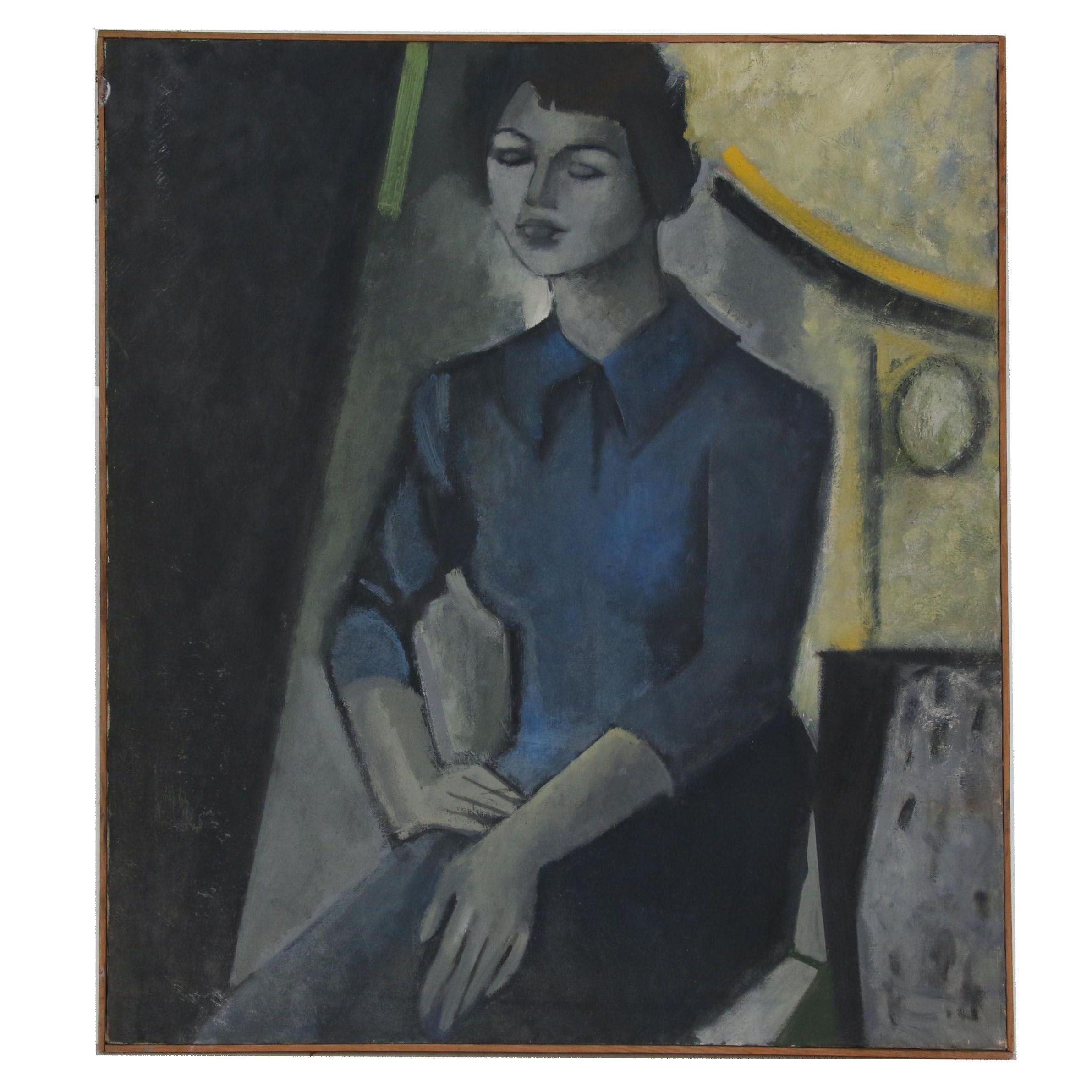 Walter Stomps Abstract Oil Painting "Portrait of a Young Girl", 1959