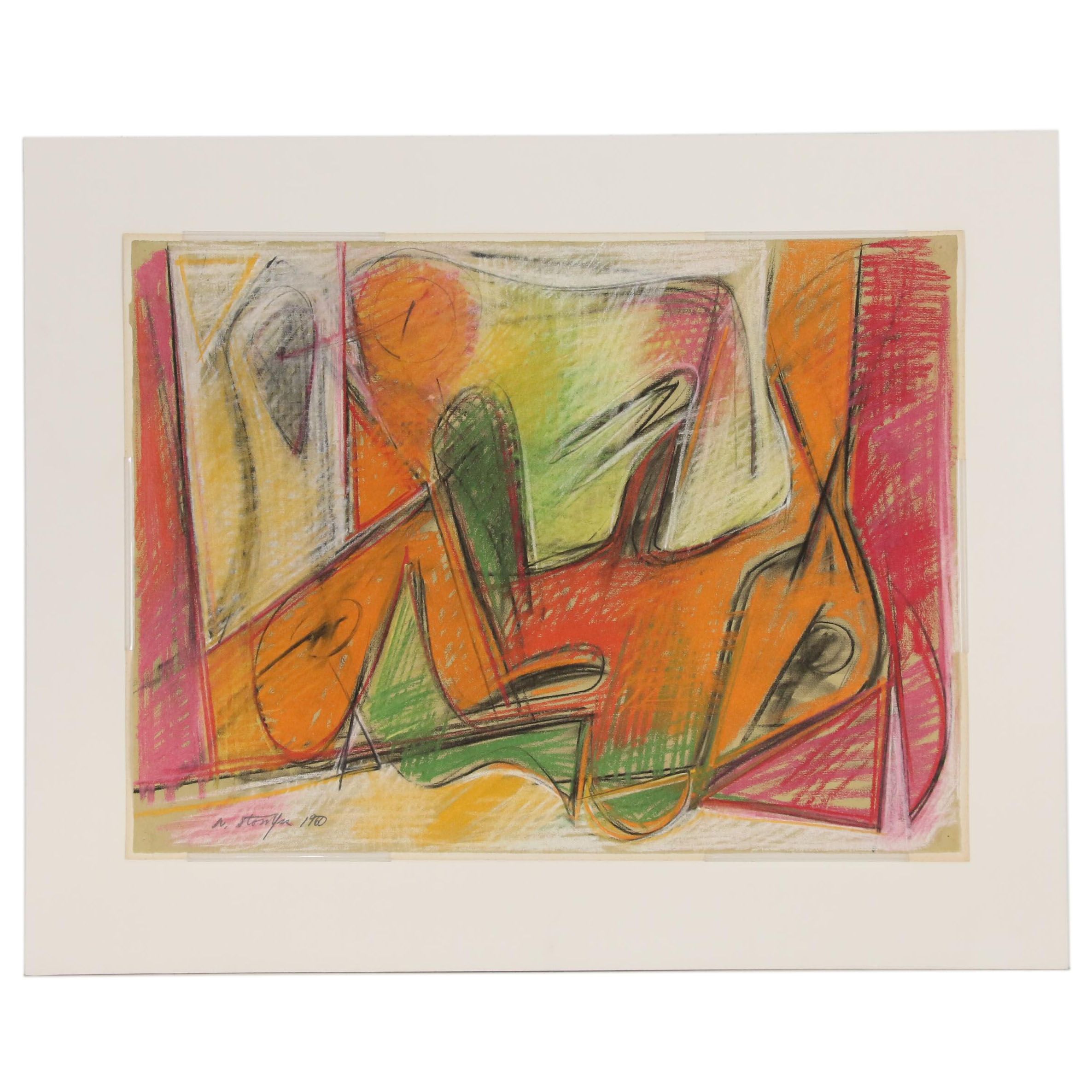 Walter Stomps Abstract Expressionist Pastel Drawing, 1960