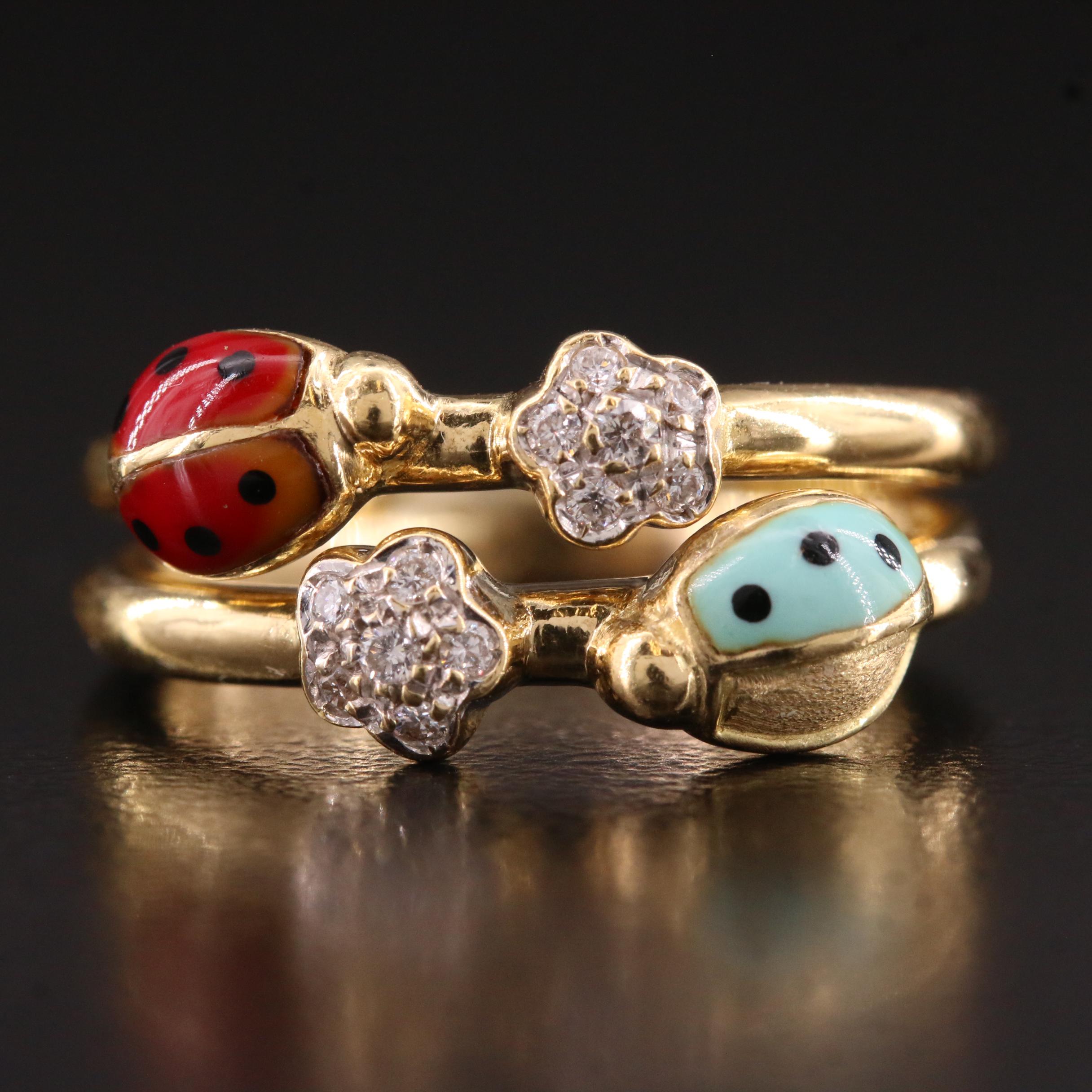 Aaron Basha 18K Diamond and Enamel Ladybug Ring