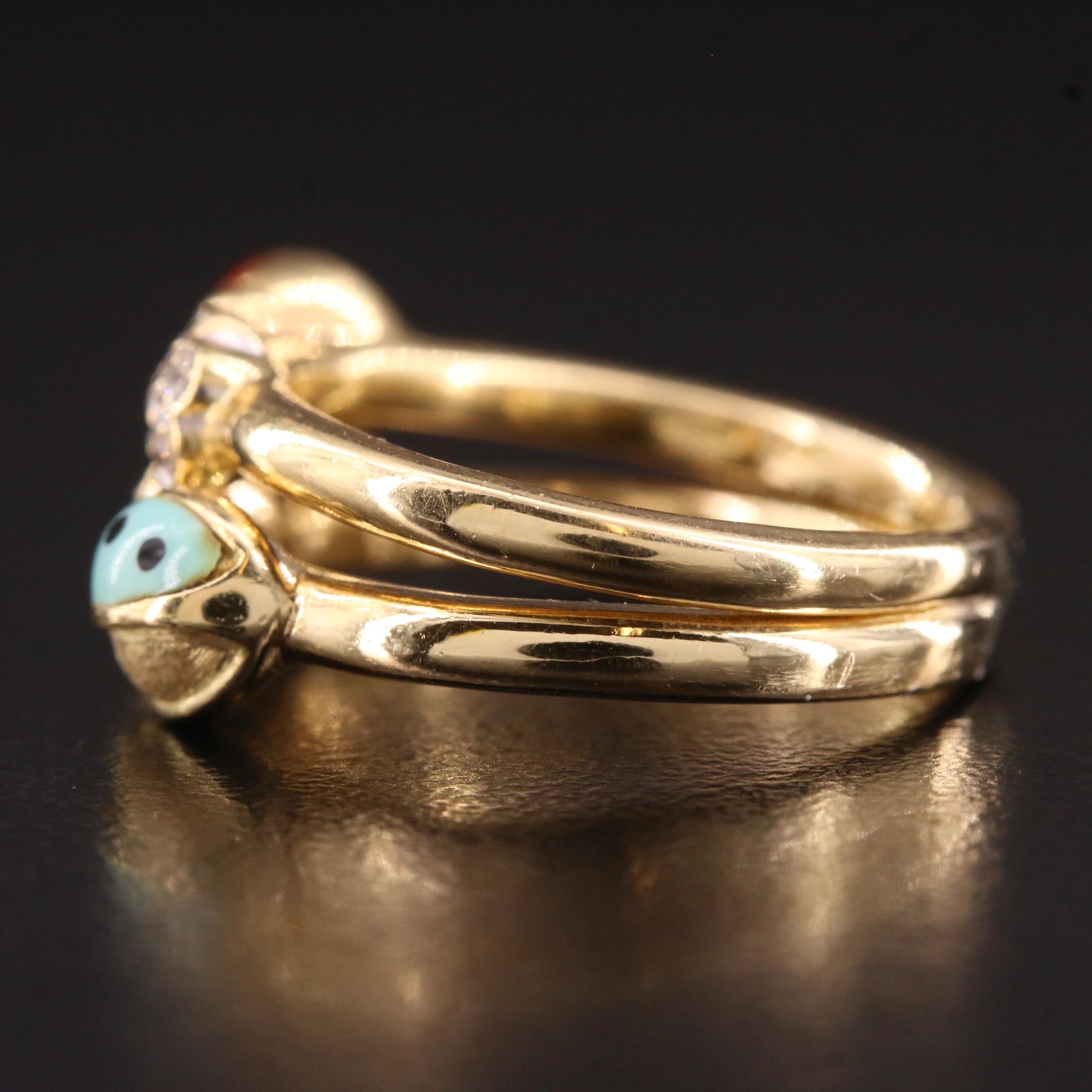 Aaron Basha 18K Diamond and Enamel Ladybug Ring