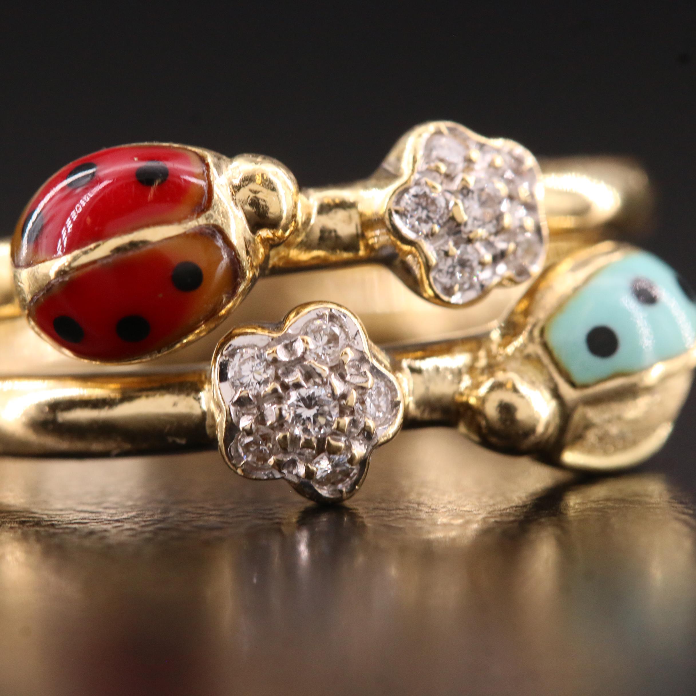 Aaron Basha 18K Diamond and Enamel Ladybug Ring