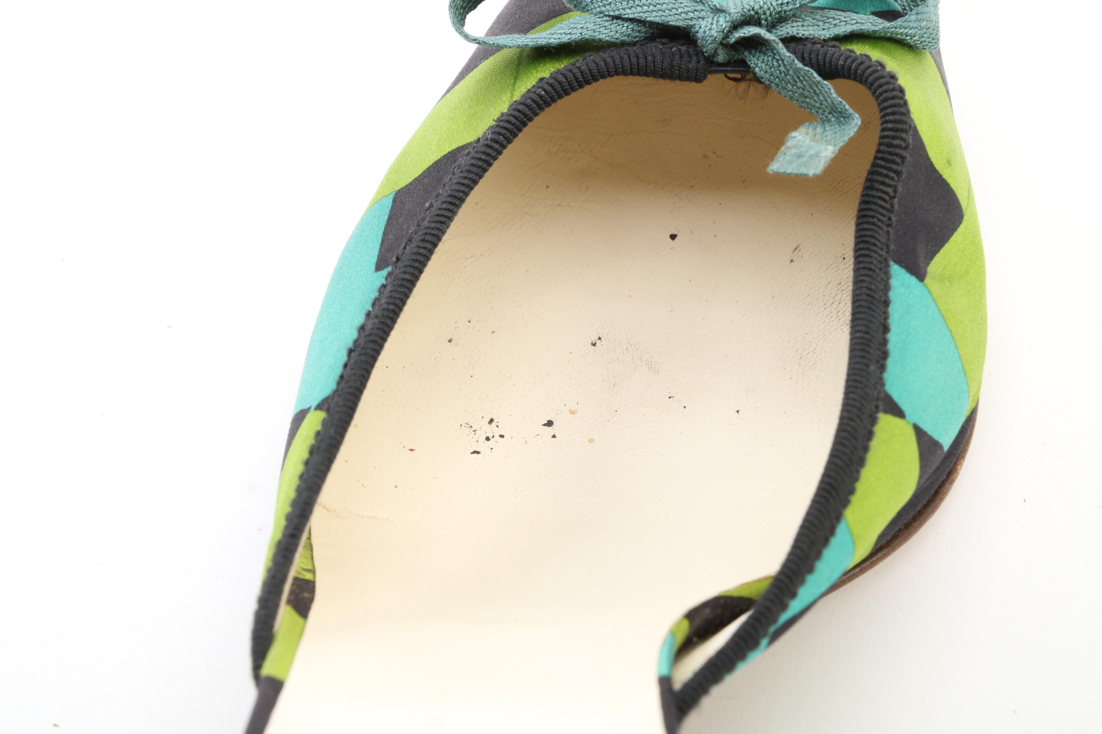 Prada Geometric Patterned Mules with Grosgrain and Bow Trim