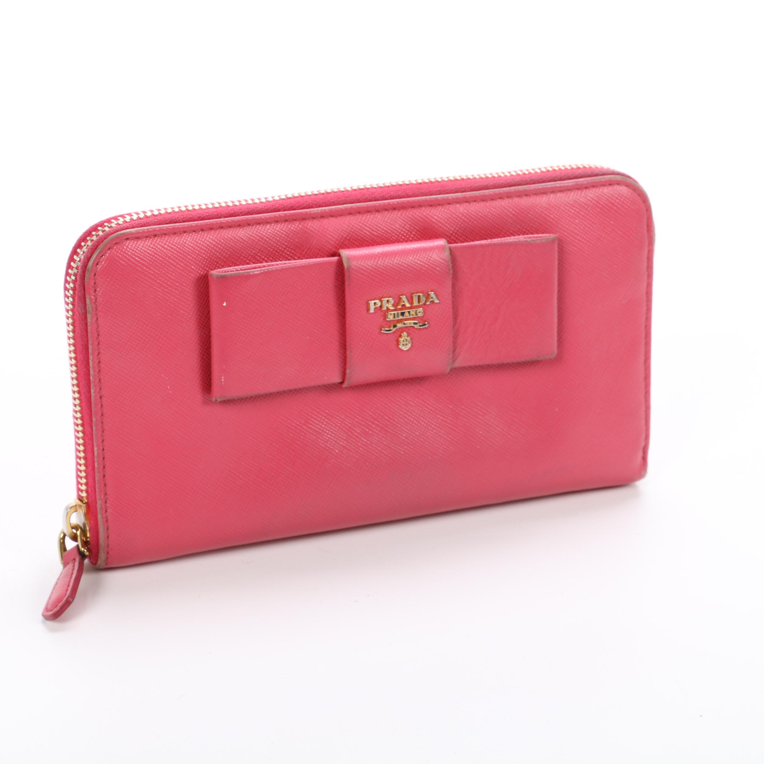 Prada Pink Saffiano Leather Continental Wallet