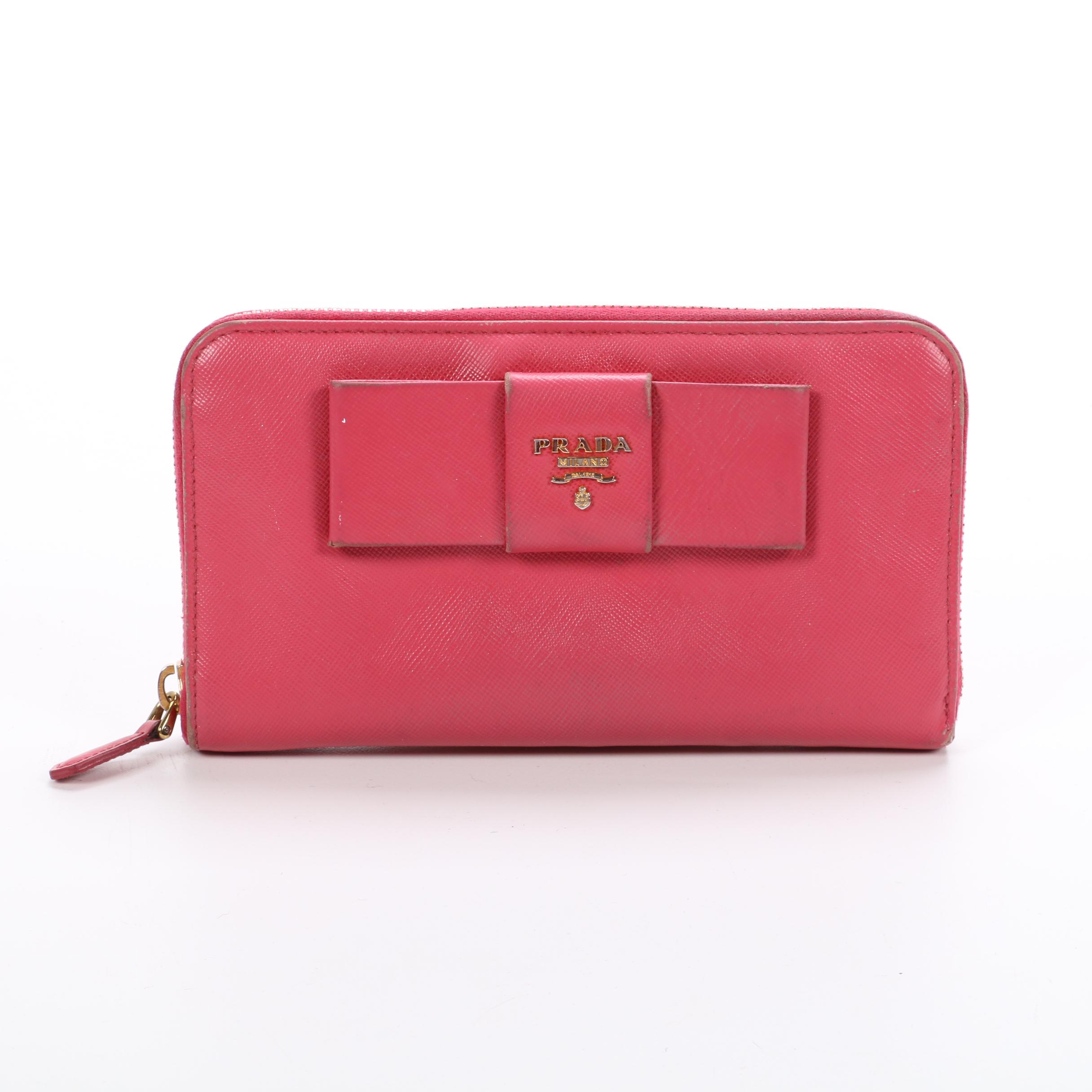Prada Pink Saffiano Leather Continental Wallet