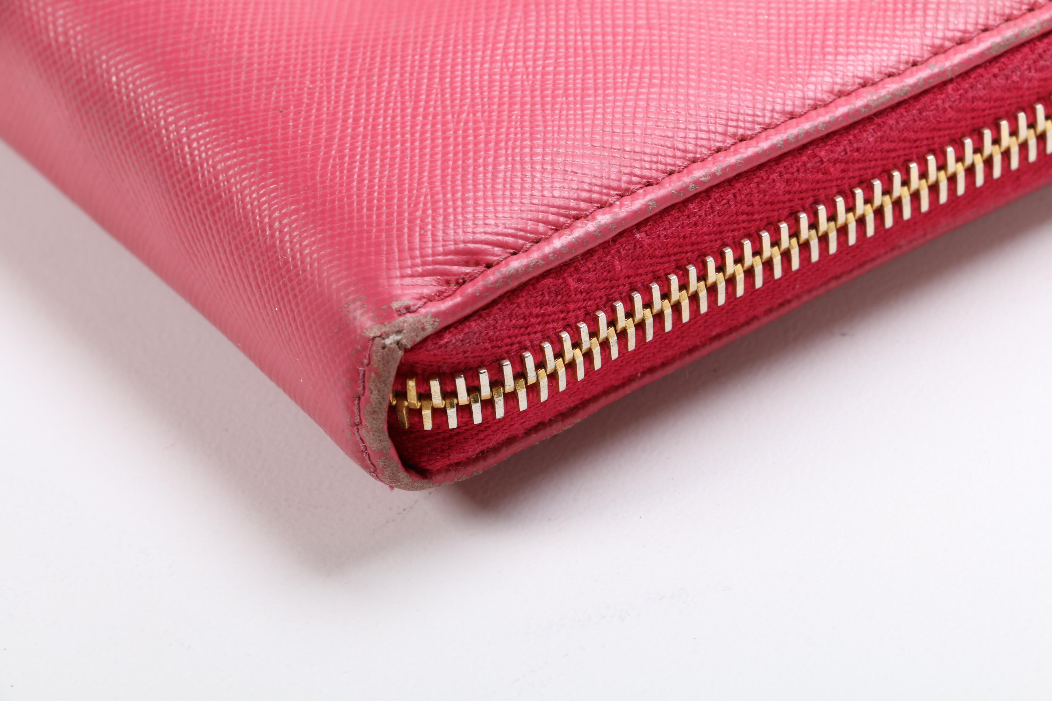 Prada Pink Saffiano Leather Continental Wallet