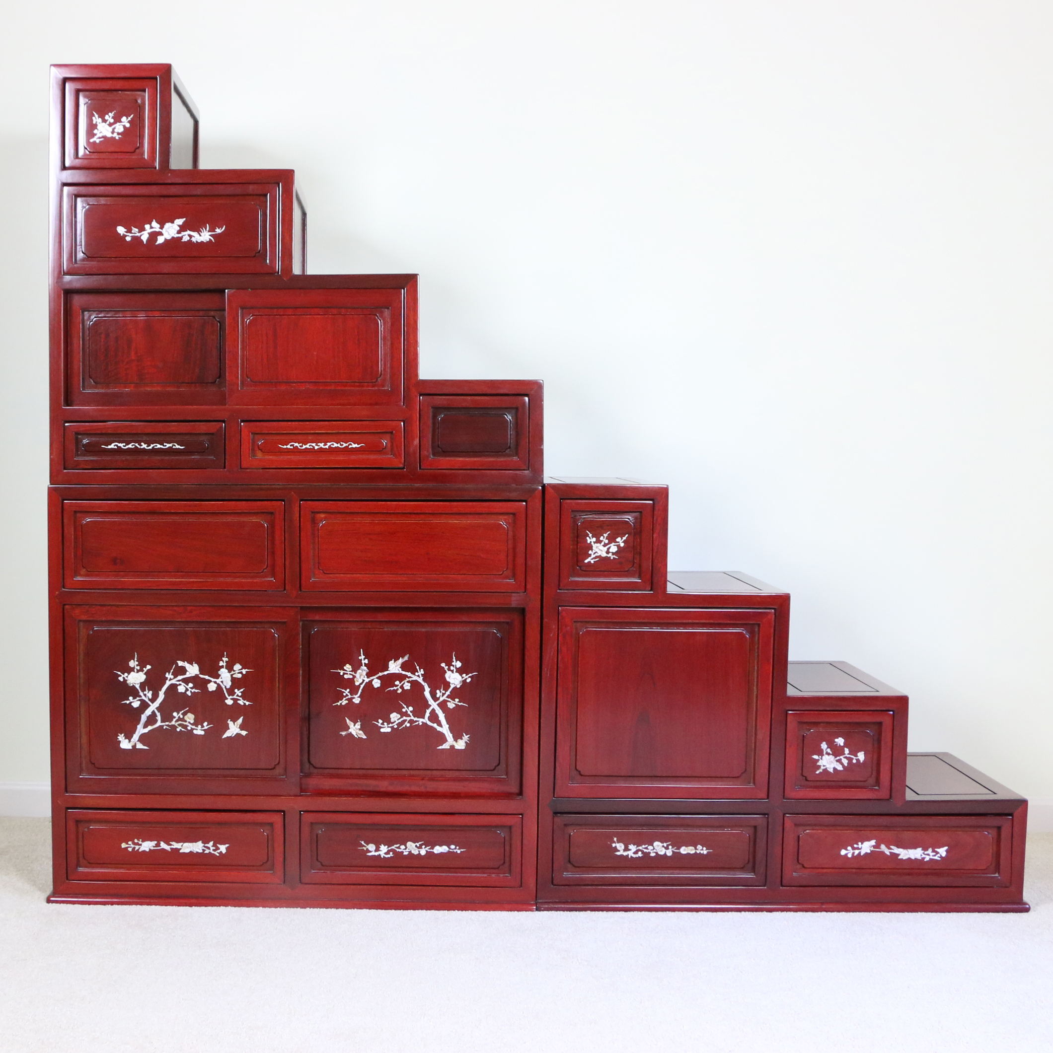 Asian Step-Tansu Chest with Inlaid Mother-of-Pearl