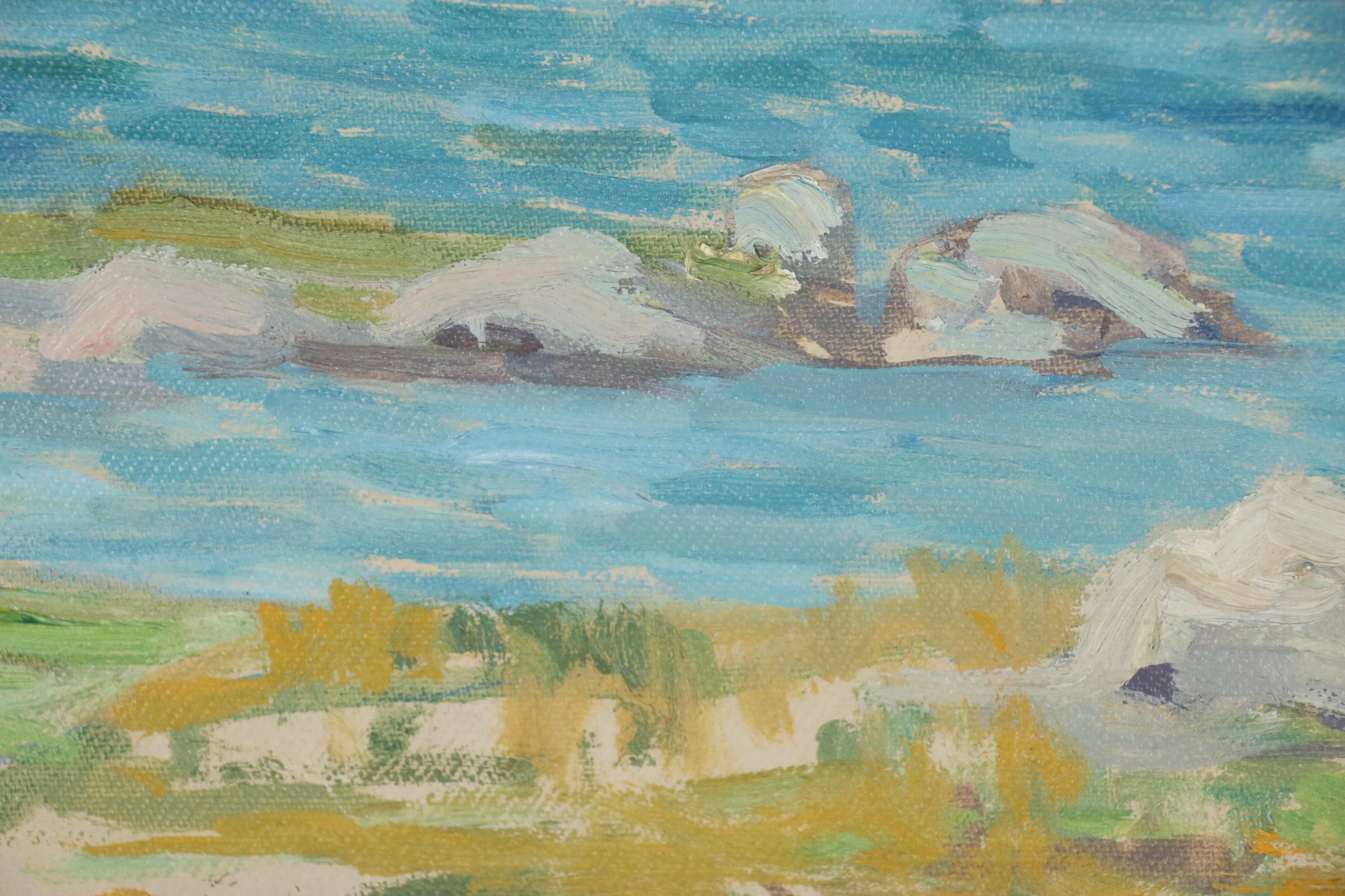 Eva Springer Seaside Landscape Oil Painting, Early to Mid-20th Century