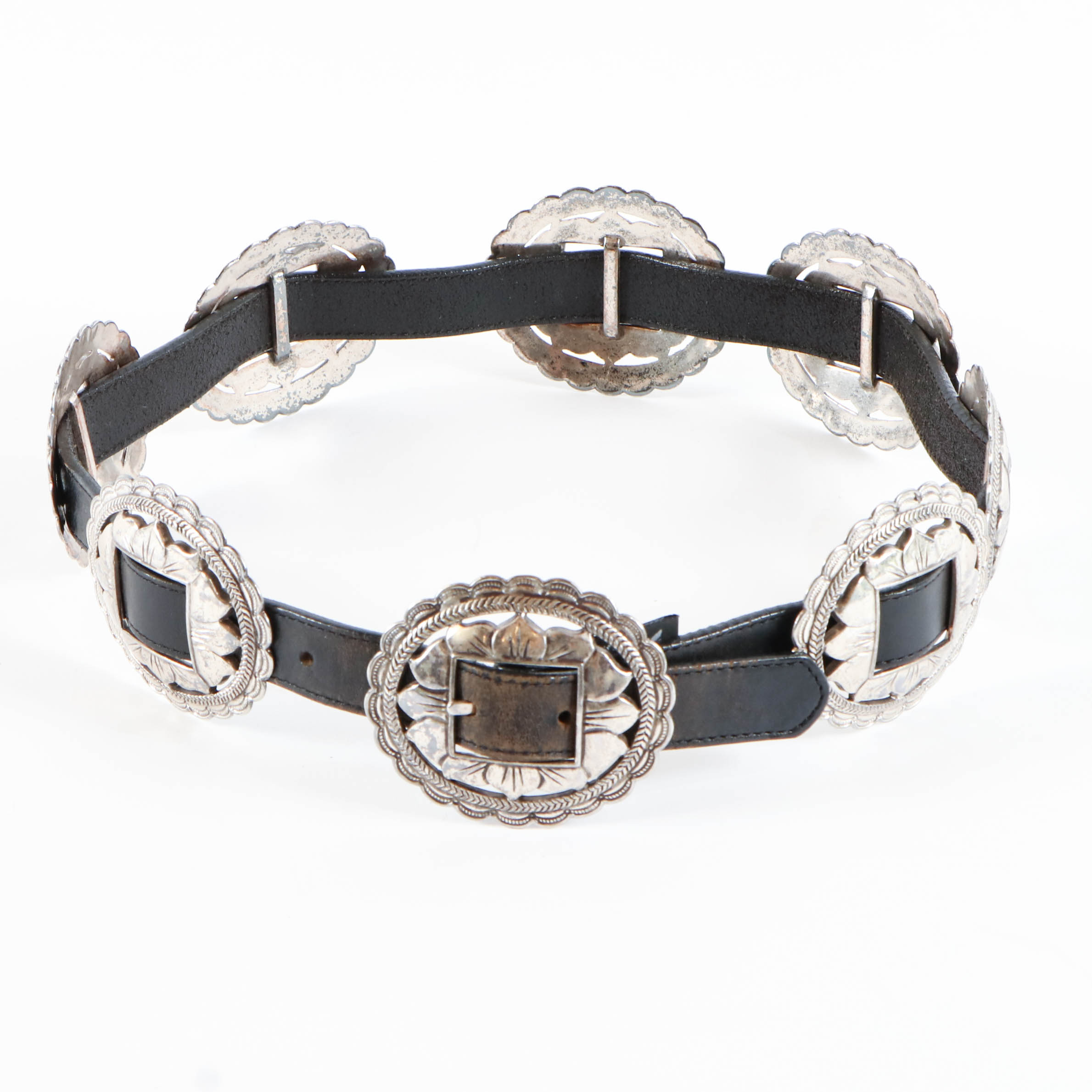 Brighton Concho Style Black Leather Belt