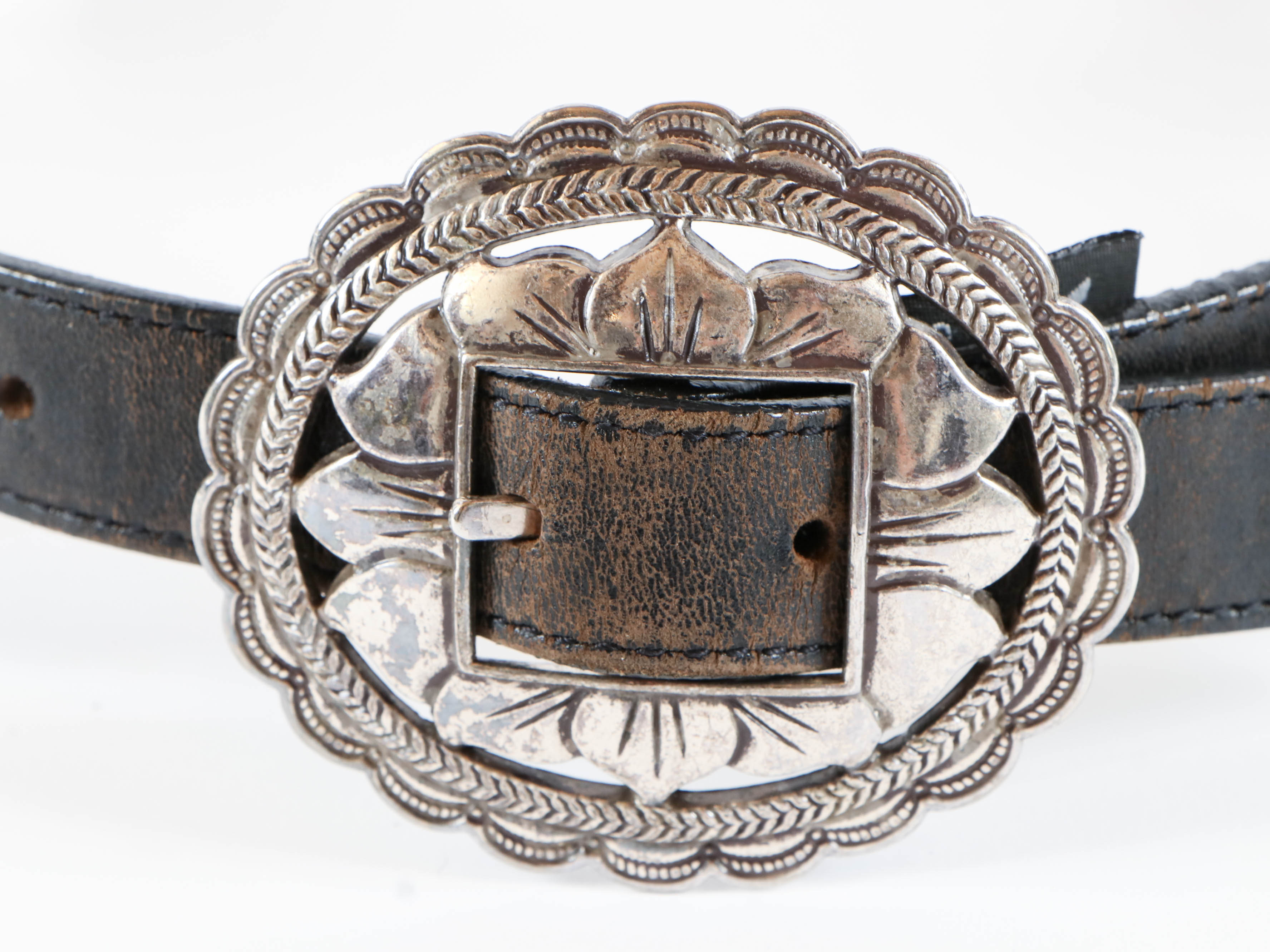 Brighton Concho Style Black Leather Belt
