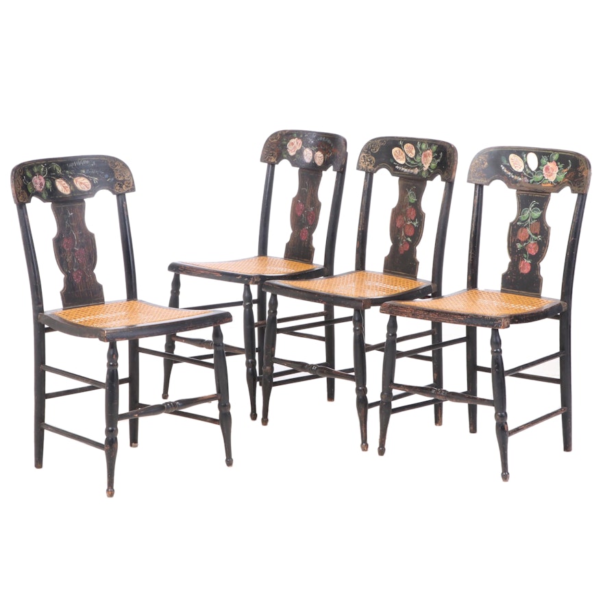 Four American Ebonized, Parcel-Gilt, and Polychromed "Fancy" Side Chairs