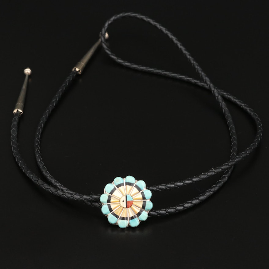 Western Turquoise, Mother of Pearl and Coral Bolo Tie