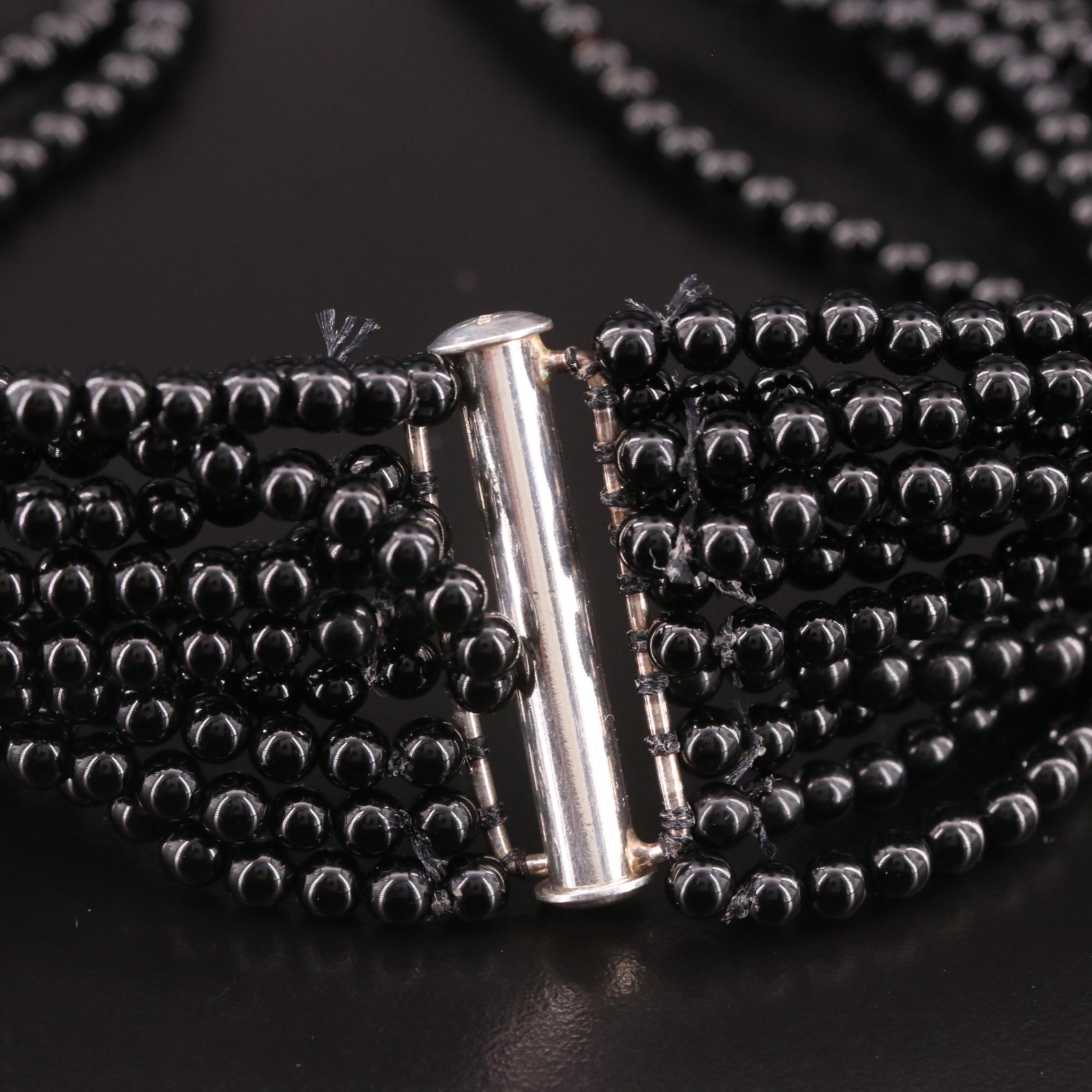 Art Deco Style Sterling Silver Black Onyx and Marcasite Pendant Necklace