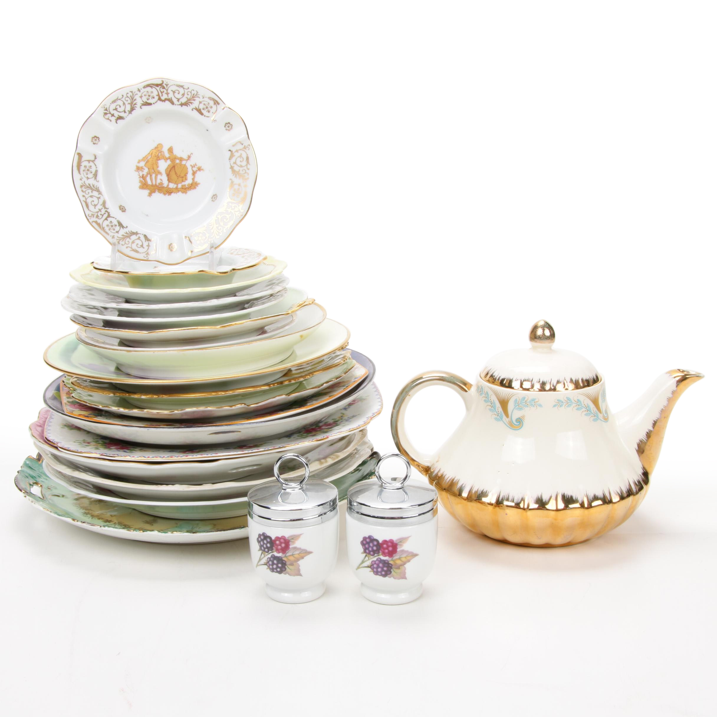 Jean Pouyat Limoges and Other Gilt Porcelain Plates and Serveware