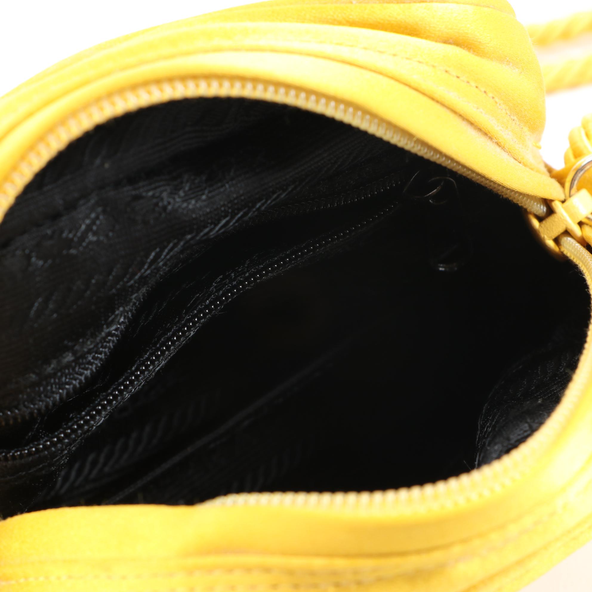Prada Yellow Satin Embroidered Logo Shoulder Bag with Tassel and Rope Cord