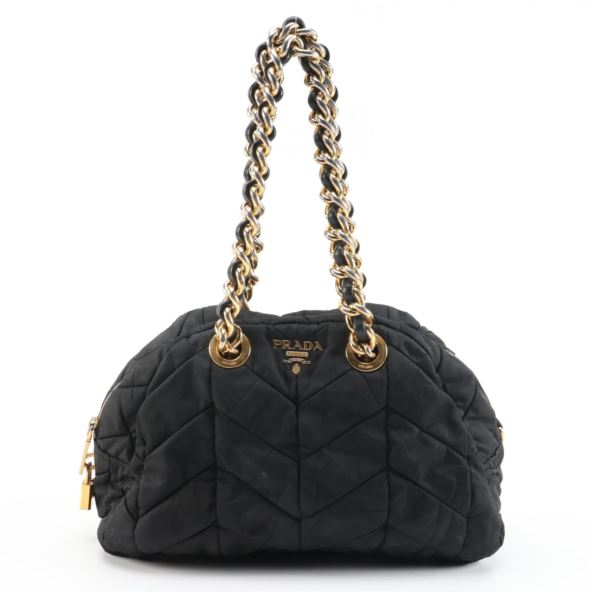 Prada Black Quilted Tessuto Nylon Shoulder Bag