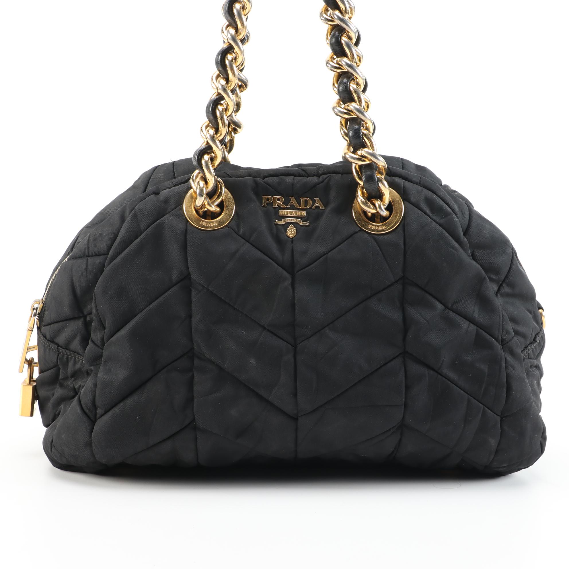 Prada Black Quilted Tessuto Nylon Shoulder Bag