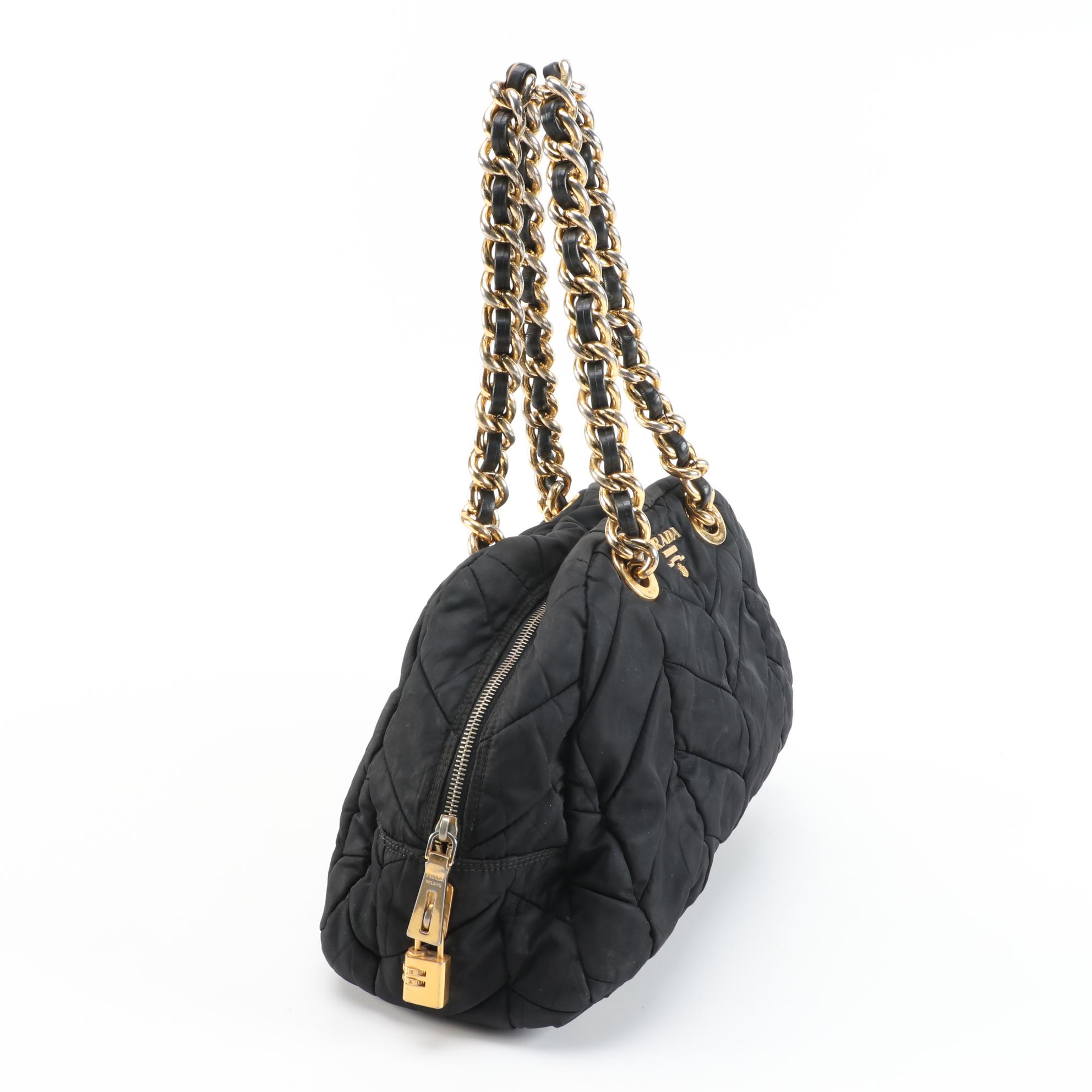 Prada Black Quilted Tessuto Nylon Shoulder Bag